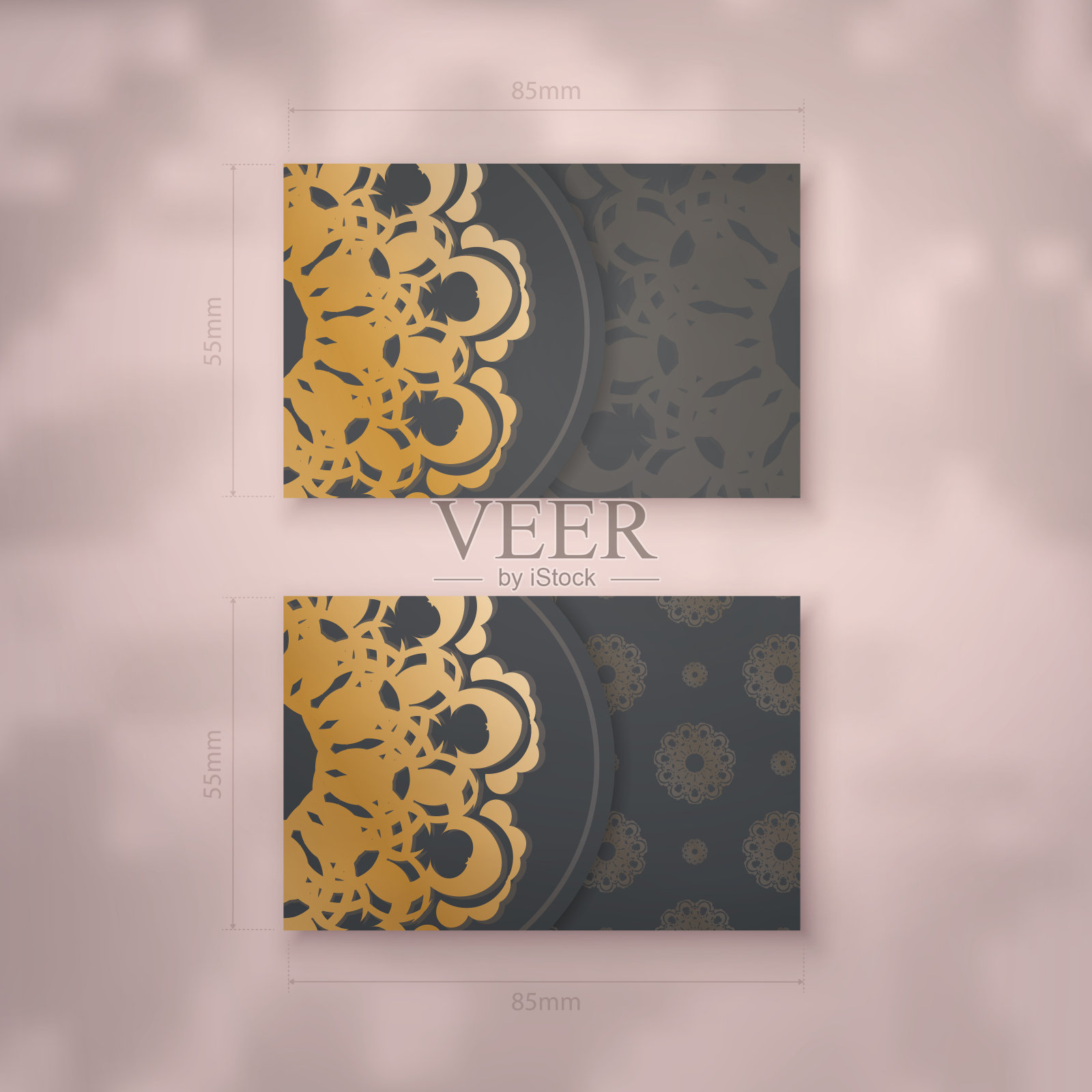 名片模板在黑色抽象金色饰品为您的个性。插画图片素材