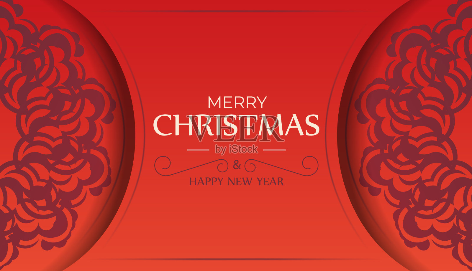 红色圣诞快乐贺卡与奢侈的勃艮第装饰设计模板素材