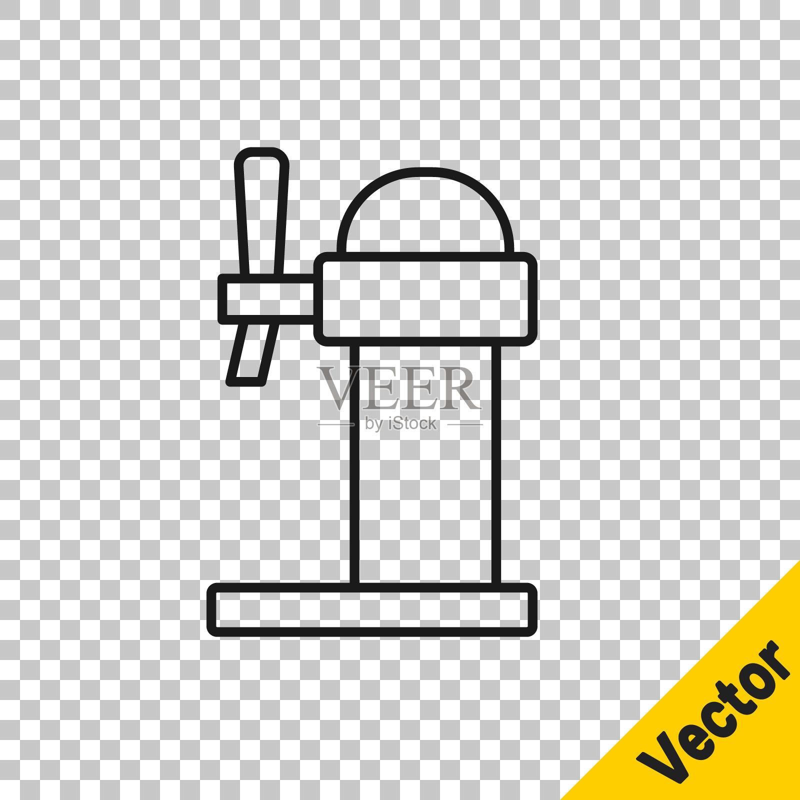 黑线饮水机啤酒图标孤立在透明的背景。啤酒宽塔与水龙头。向量插画图片素材