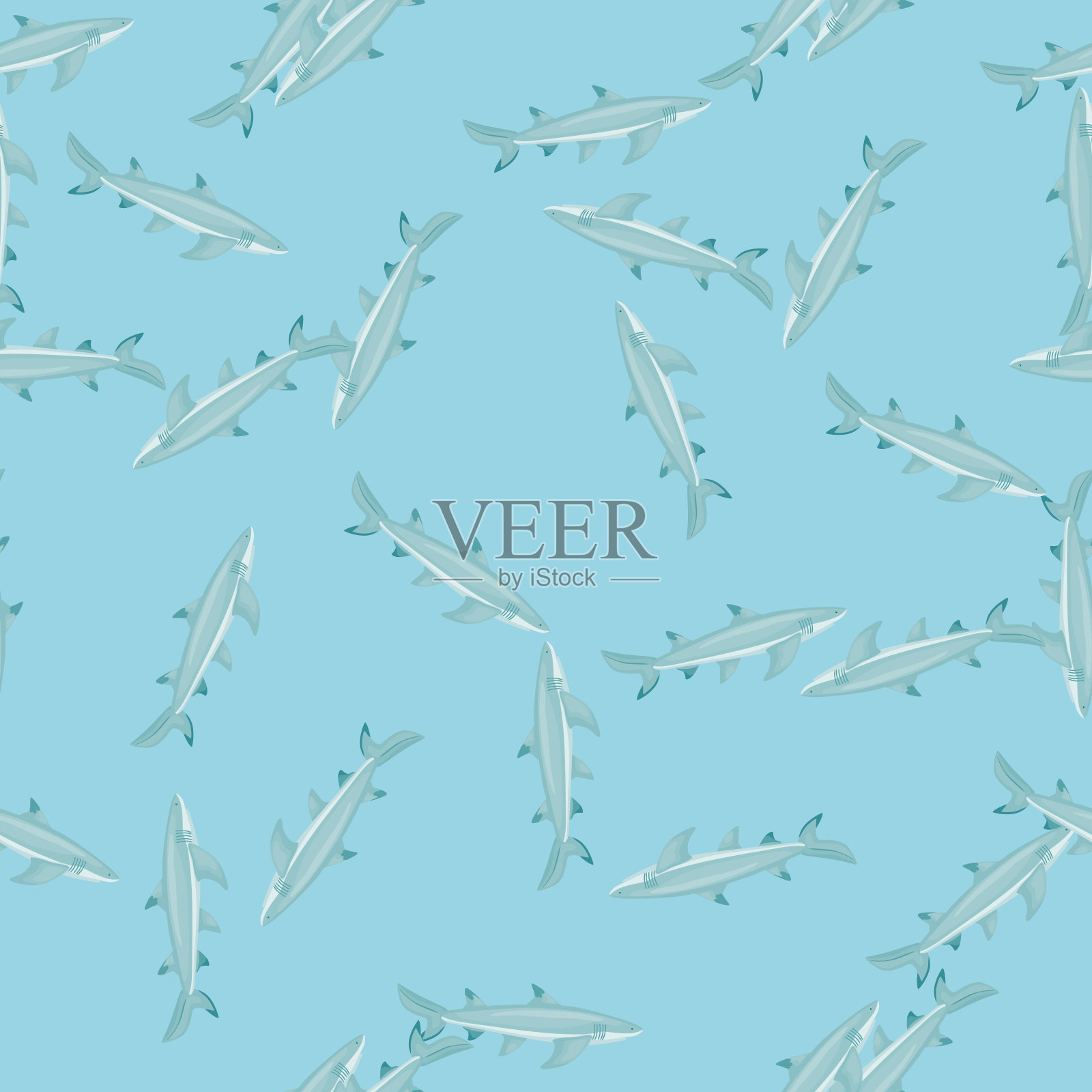 北欧风格的柠檬鲨鱼无缝图案。海洋动物的背景。矢量插图为儿童有趣的纺织品。插画图片素材