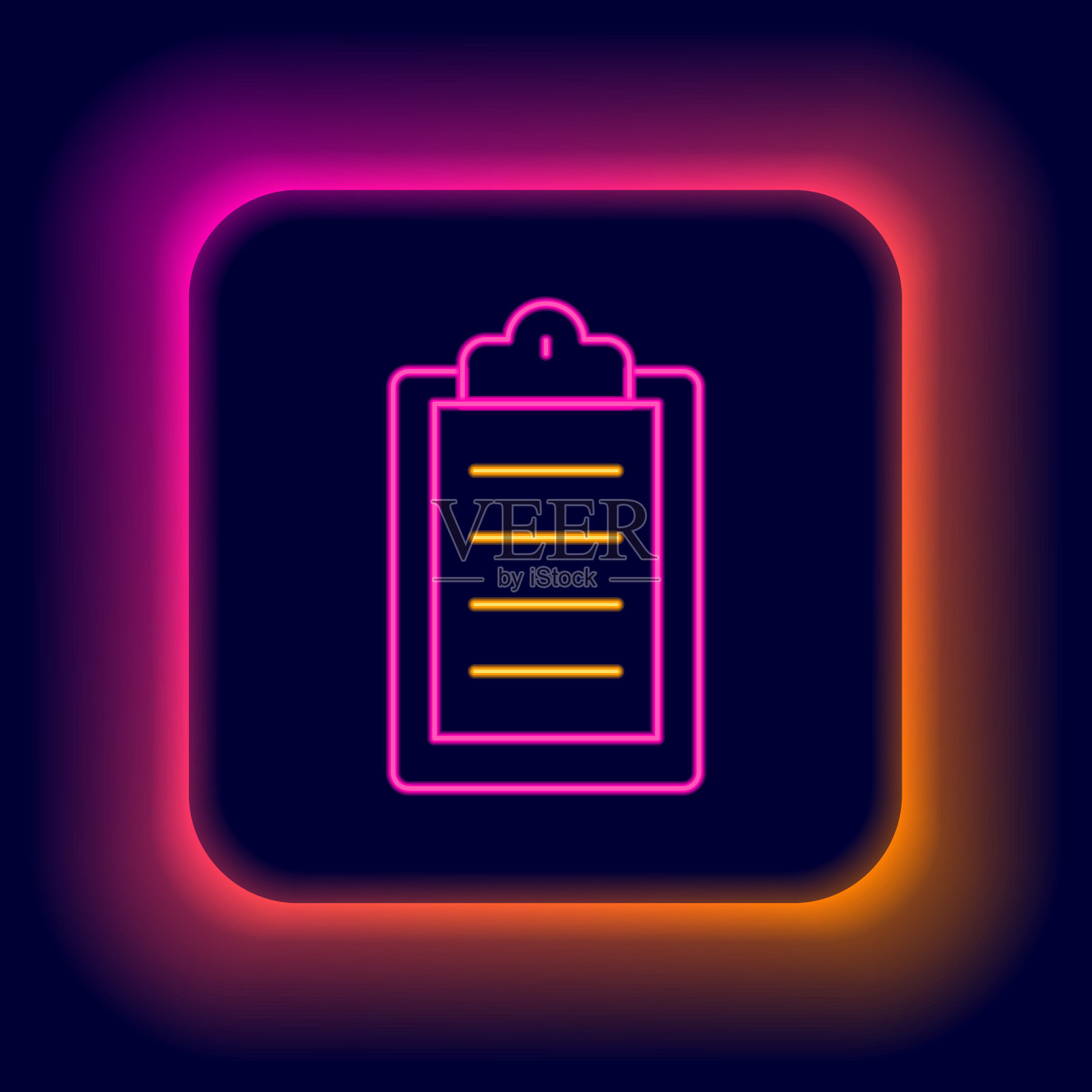 发光的霓虹灯线运动训练计划或健身计划图标孤立在黑色背景上。色彩斑斓的轮廓的概念。向量图标素材