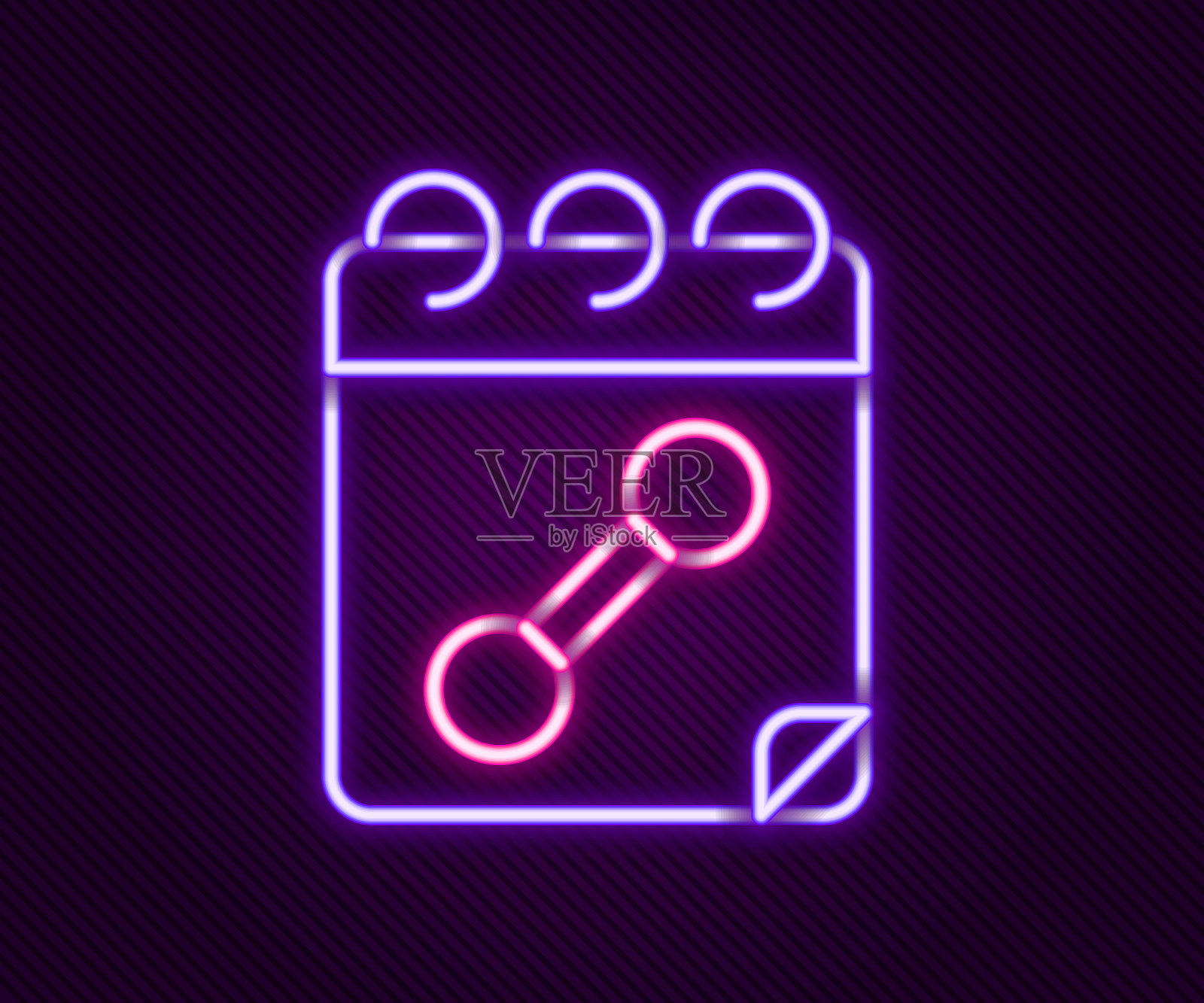 发光的霓虹灯线日历健康图标孤立在黑色背景。训练计划。色彩斑斓的轮廓的概念。向量插画图片素材