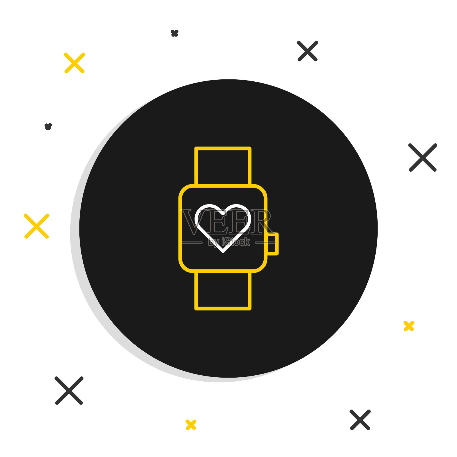 Line智能手表显示心跳率图标孤立在白色背景上。健身应用程序的概念。色彩斑斓的轮廓的概念。向量插画图片素材