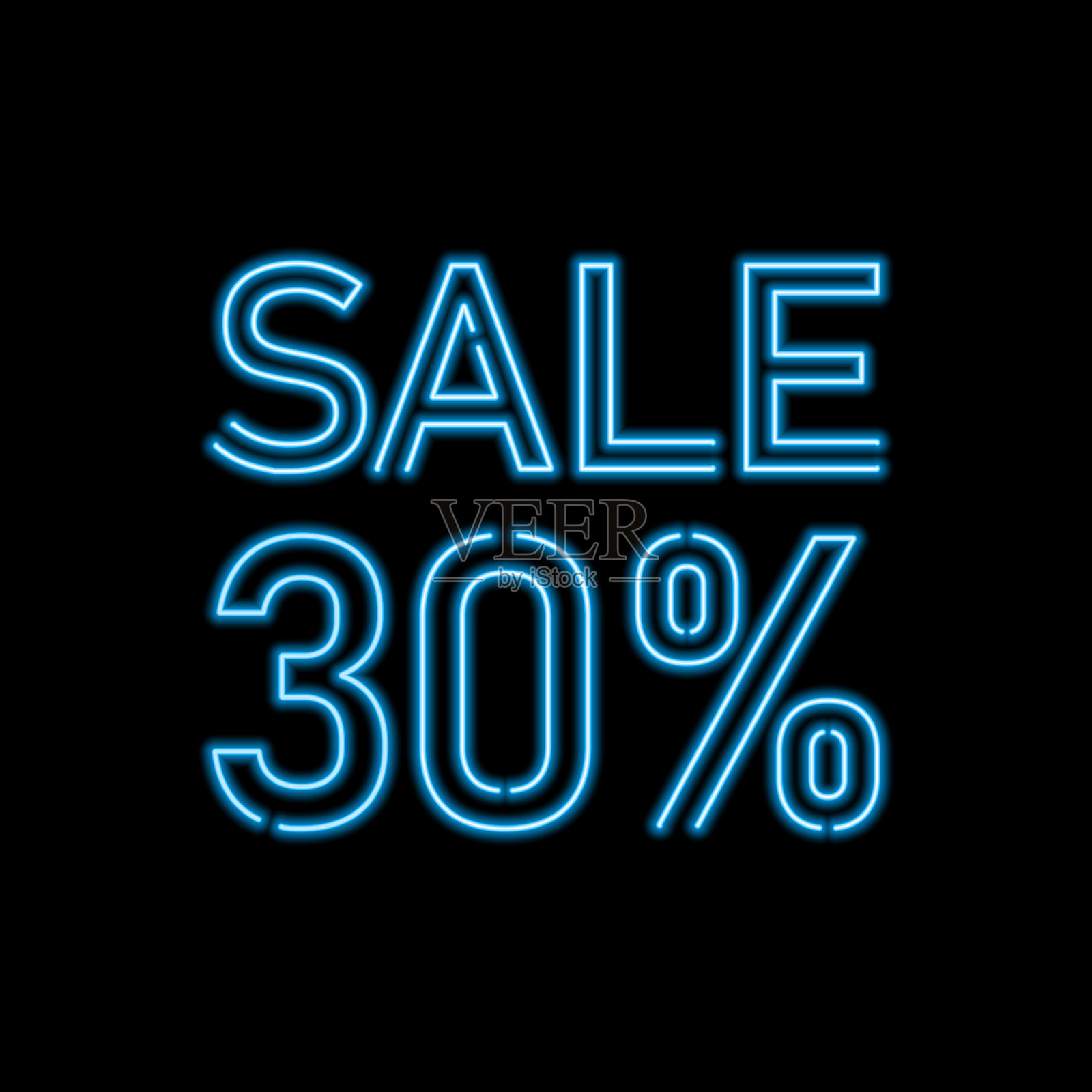 销售30%霓虹灯招牌。矢量插图。设计元素图片