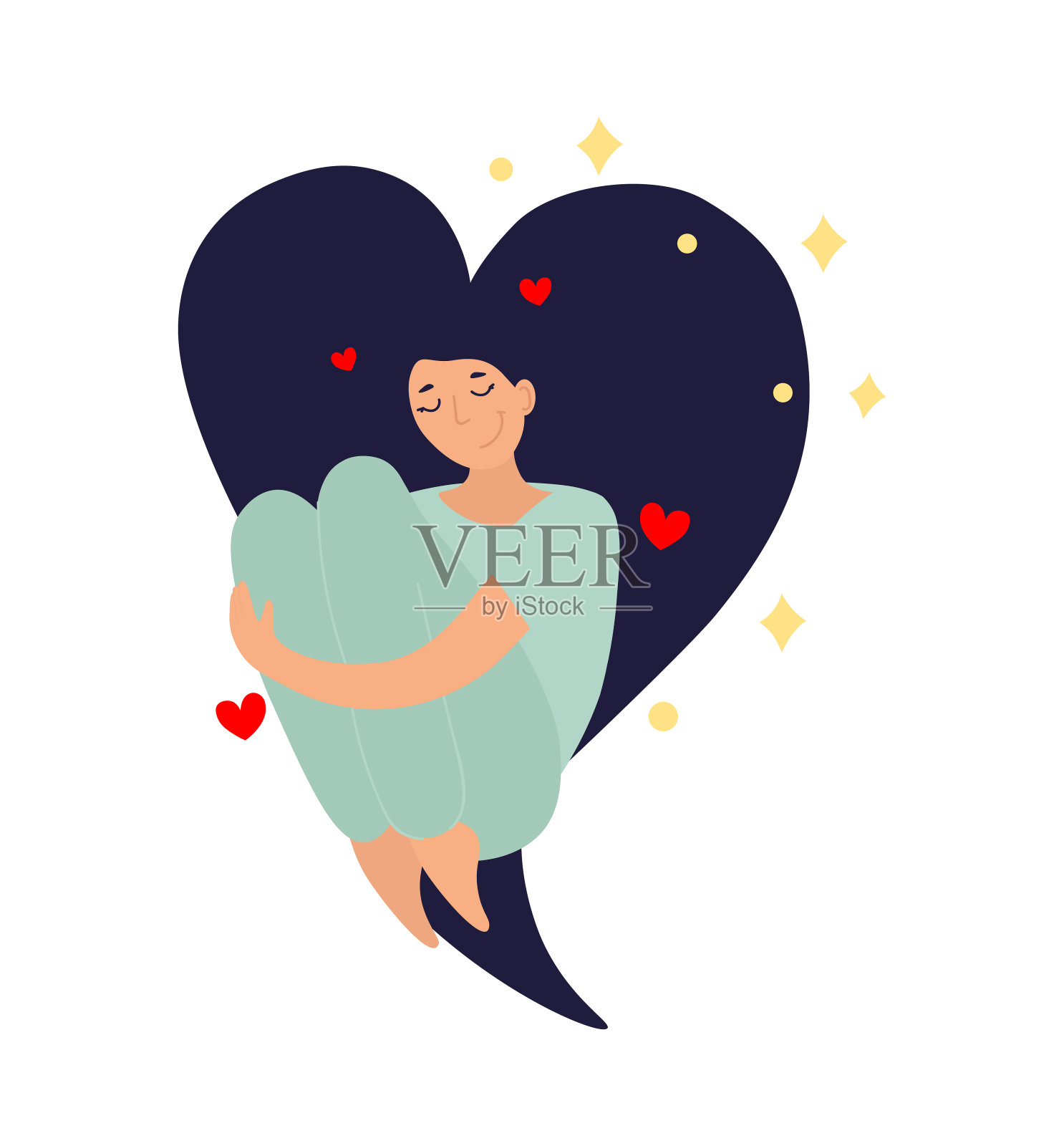 有头发的快乐女孩插画图片素材