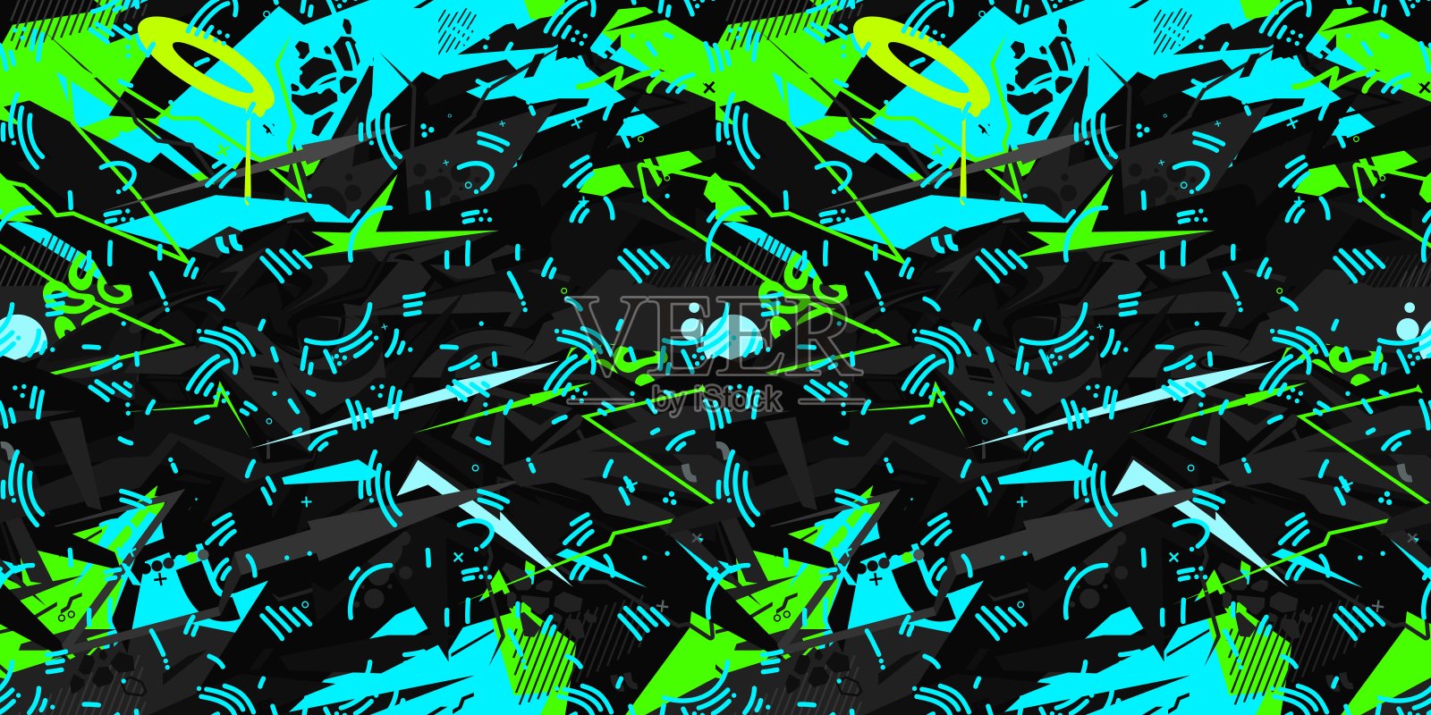 无缝城市赛博朋克抽象涂鸦风格图案矢量插图背景艺术插画图片素材