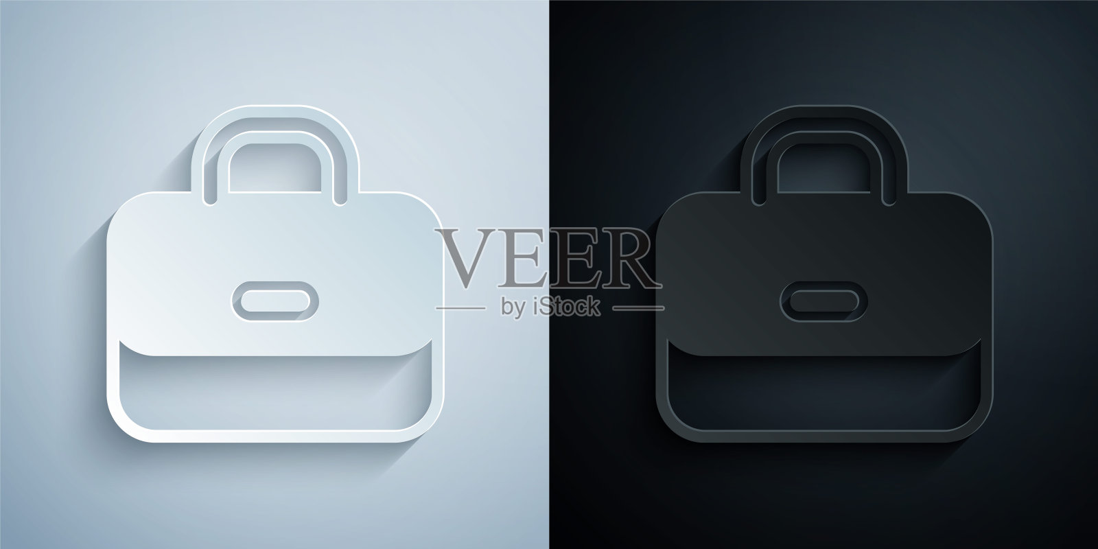 剪纸公文包图标孤立的灰色和黑色背景。业务用例的迹象。业务组合。纸艺术风格。向量图标素材