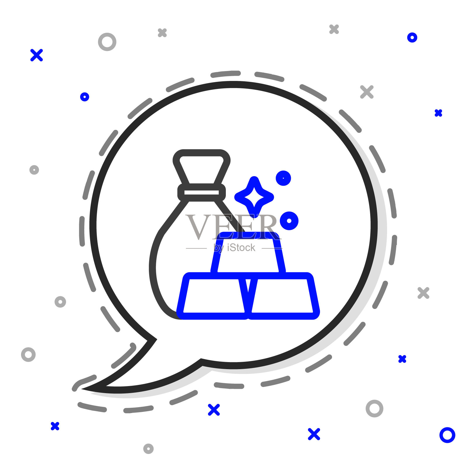 线袋的金条图标孤立在白色背景上。装着金条的袋子。色彩斑斓的轮廓的概念。向量插画图片素材