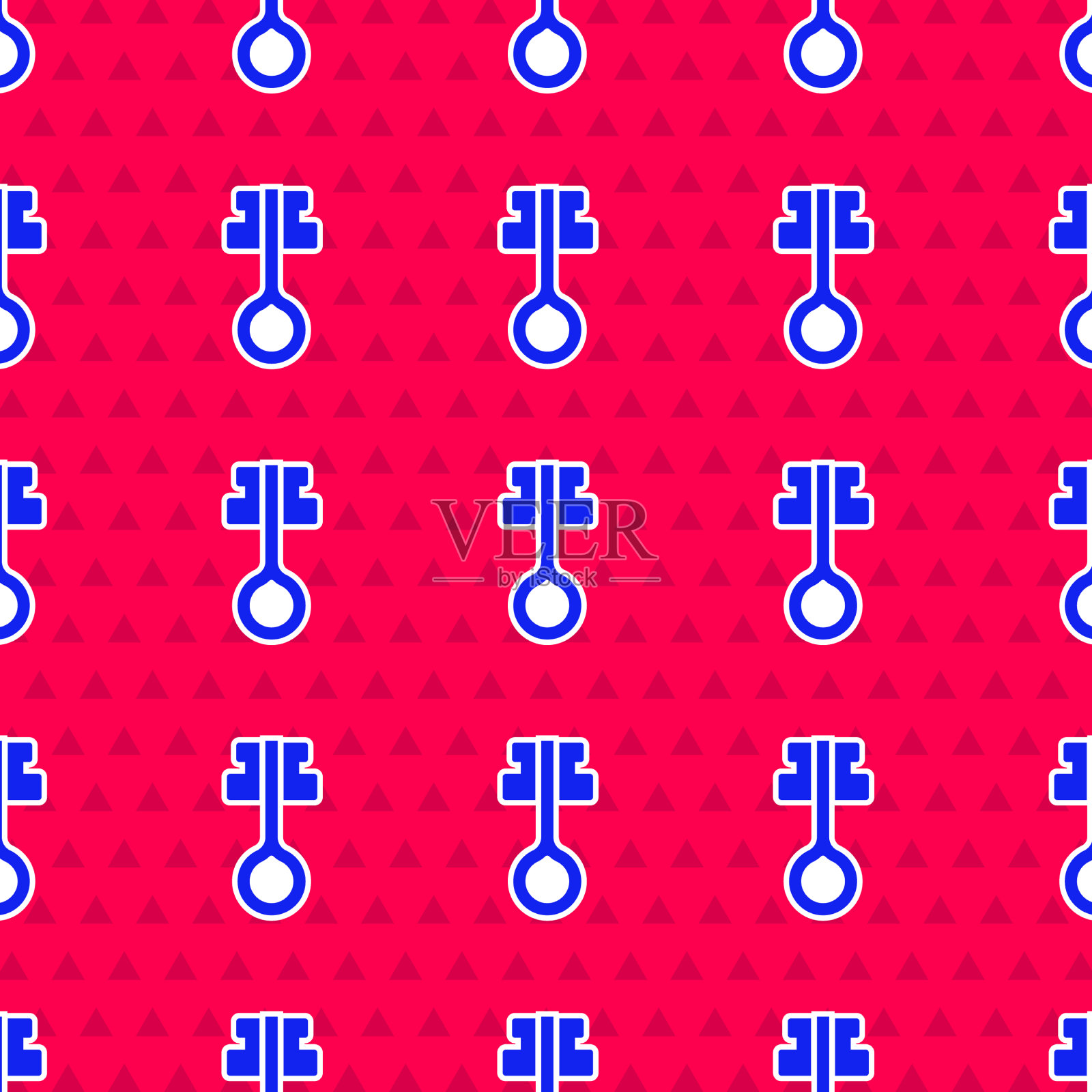 蓝色老魔术键图标孤立无缝模式插画图片素材