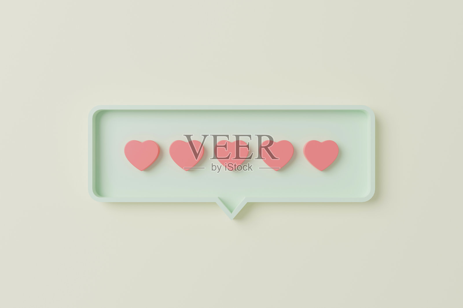 方形图钉气泡上的粉色爱心图标 3D 渲染插图照片摄影图片