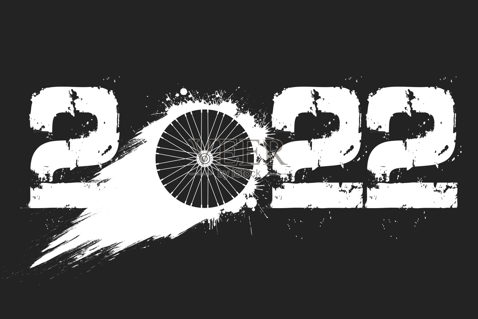 2022新年快乐和自行车轮插画图片素材