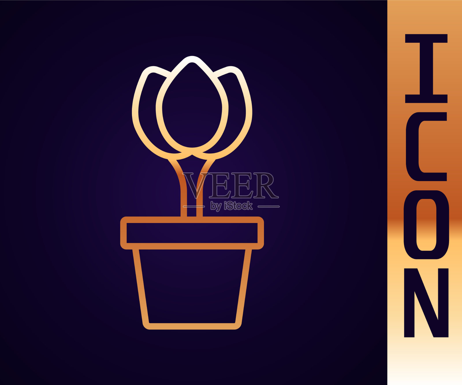 金线花郁金香在花盆图标孤立上插画图片素材