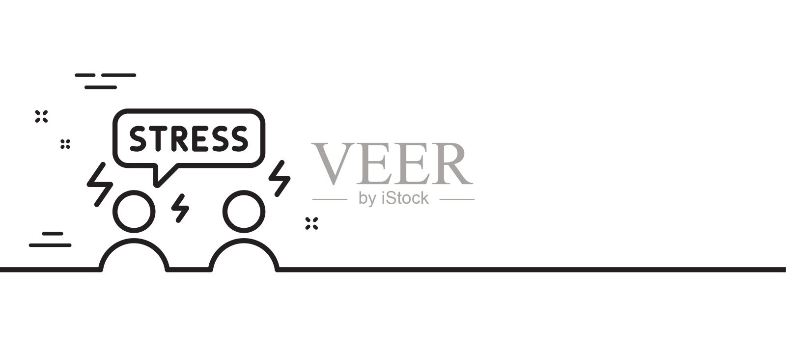 困难的压力线图标。焦虑抑郁的迹象。最小线模式横幅。向量插画图片素材