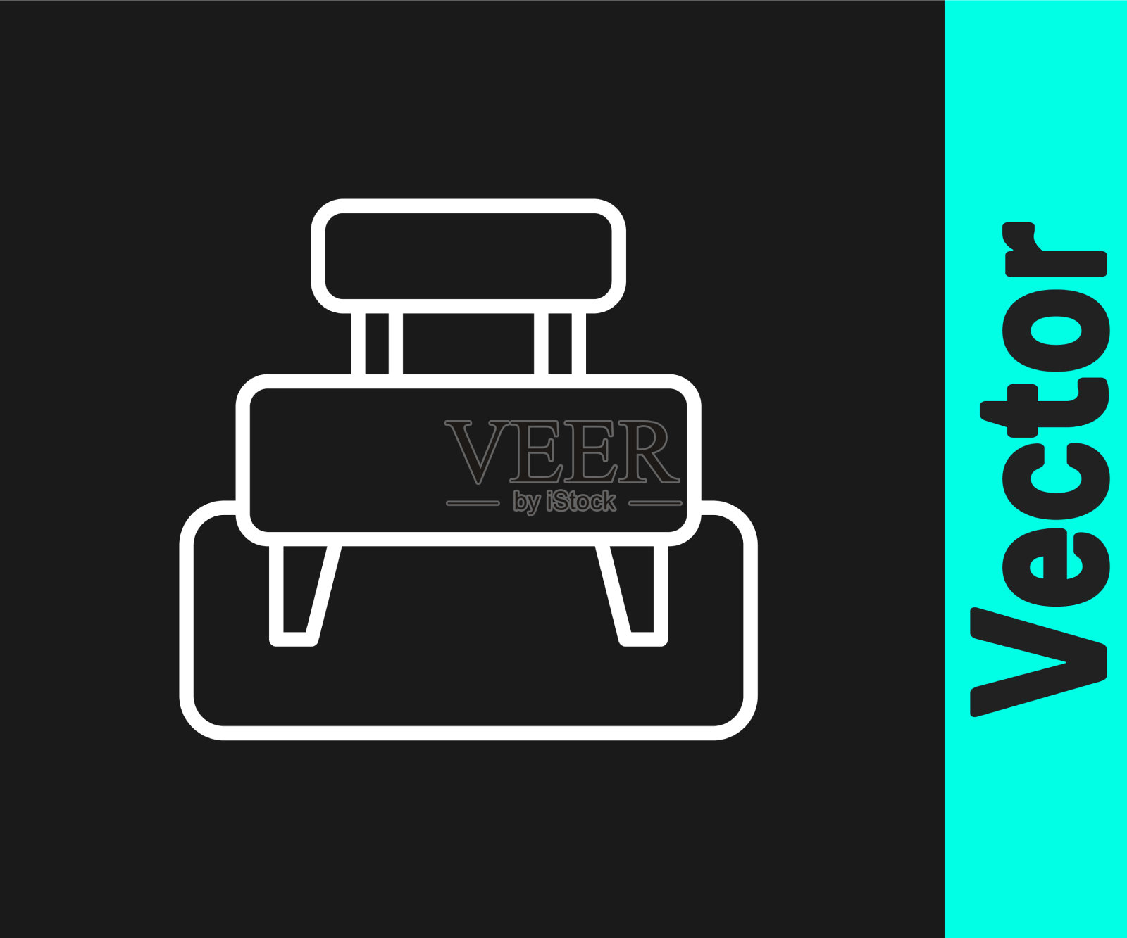 白线长凳图标孤立在黑色背景上插画图片素材