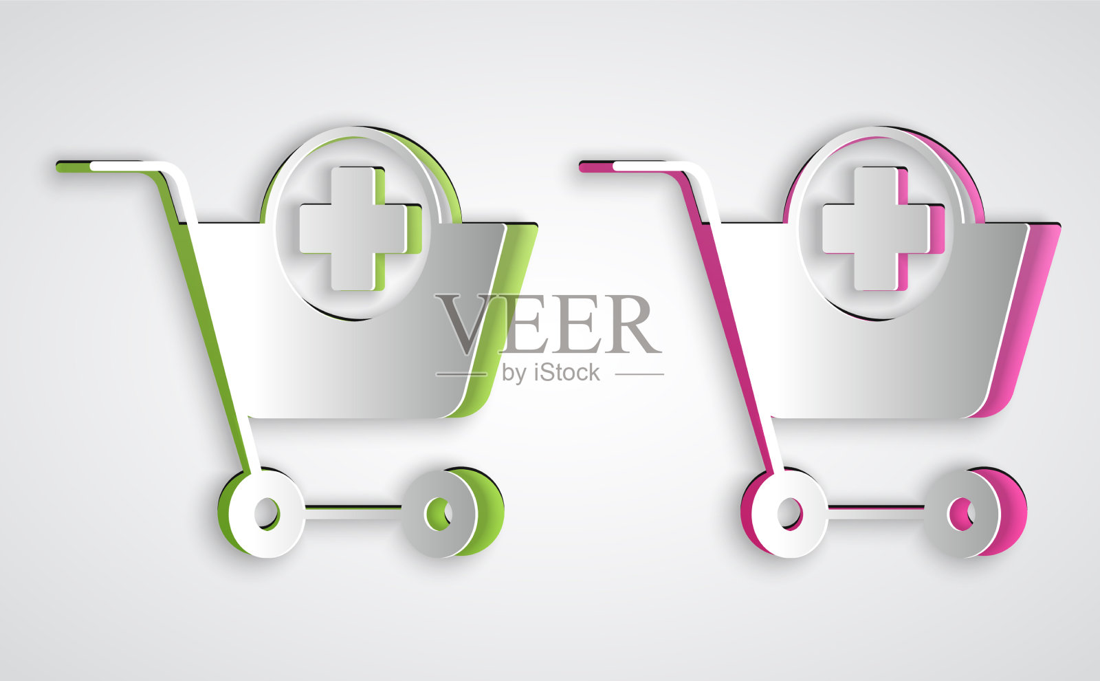 剪纸添加到购物车图标孤立上插画图片素材