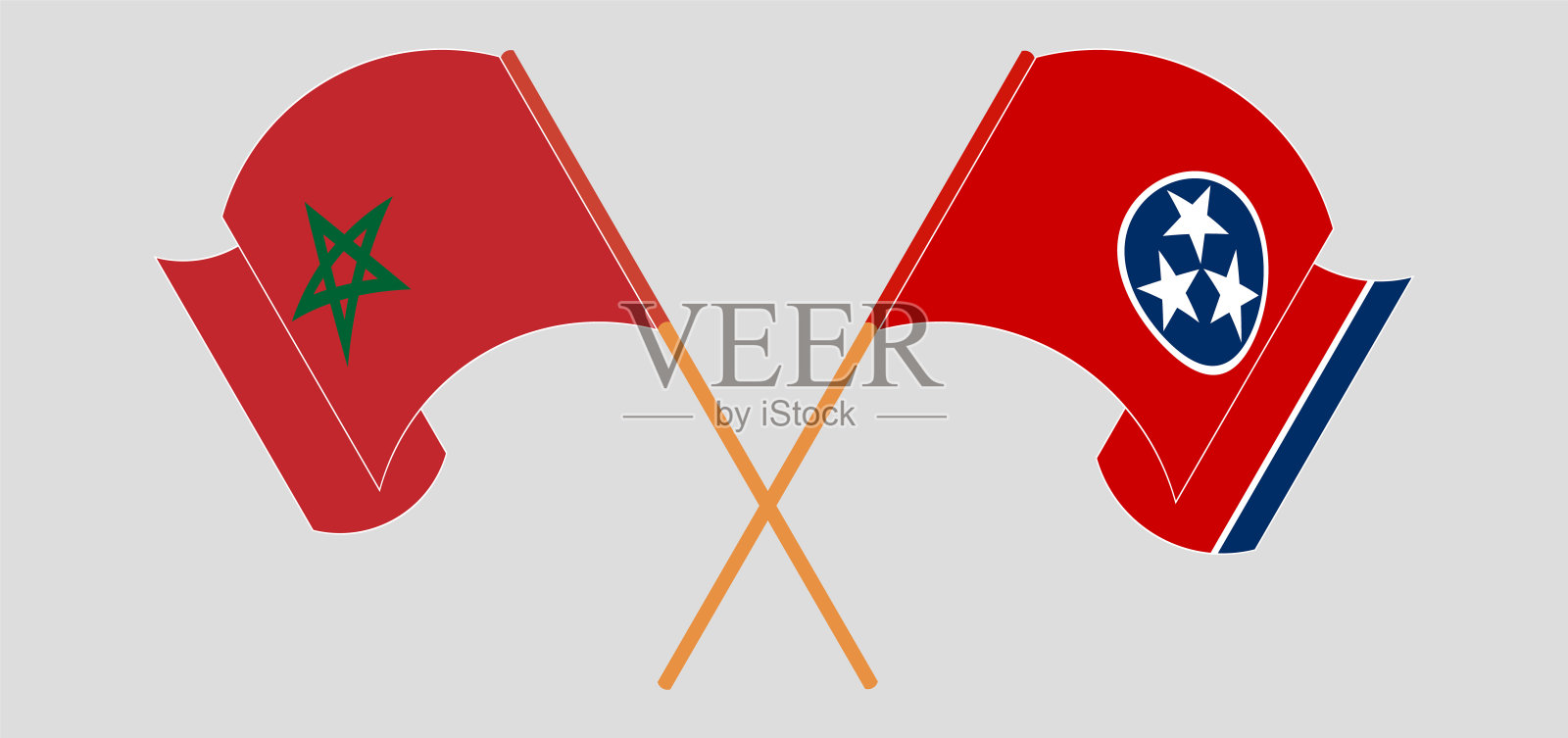 飘扬着摩洛哥和田纳西州的旗帜设计元素图片