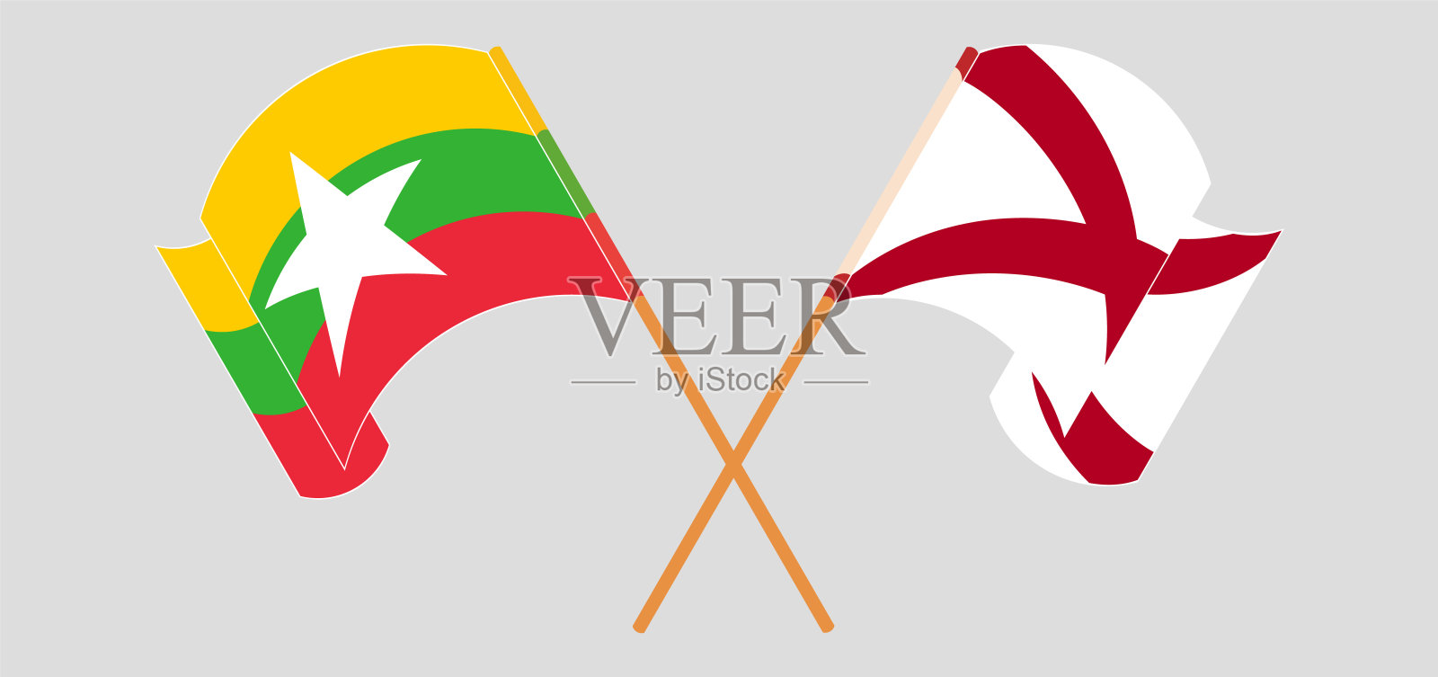 缅甸和阿拉巴马州的旗帜飘扬插画图片素材