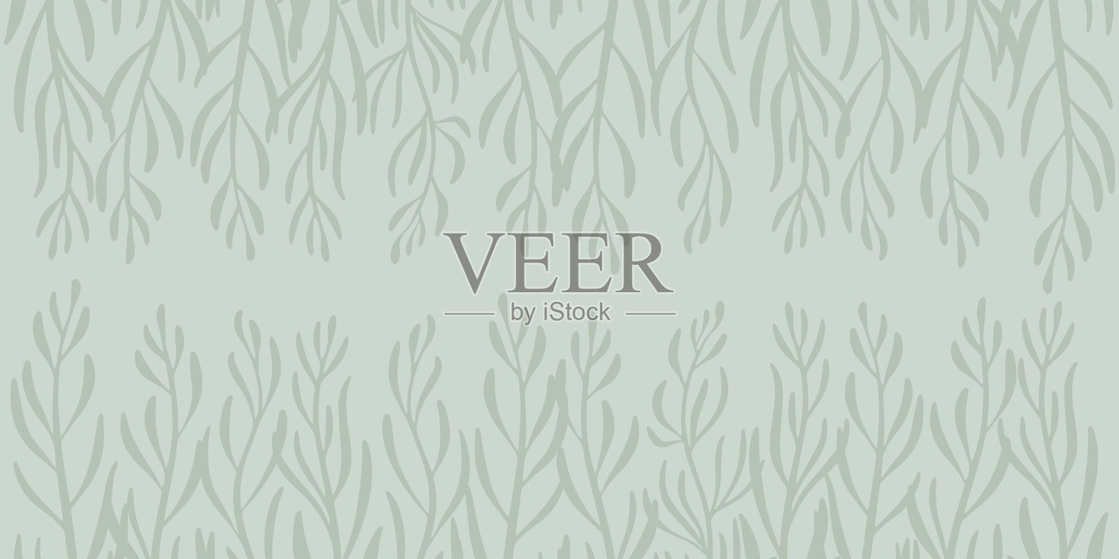 水平浅绿色背景与植物。抽象矢量背景与花芽。用于横幅、海报、壁纸等。插画图片素材