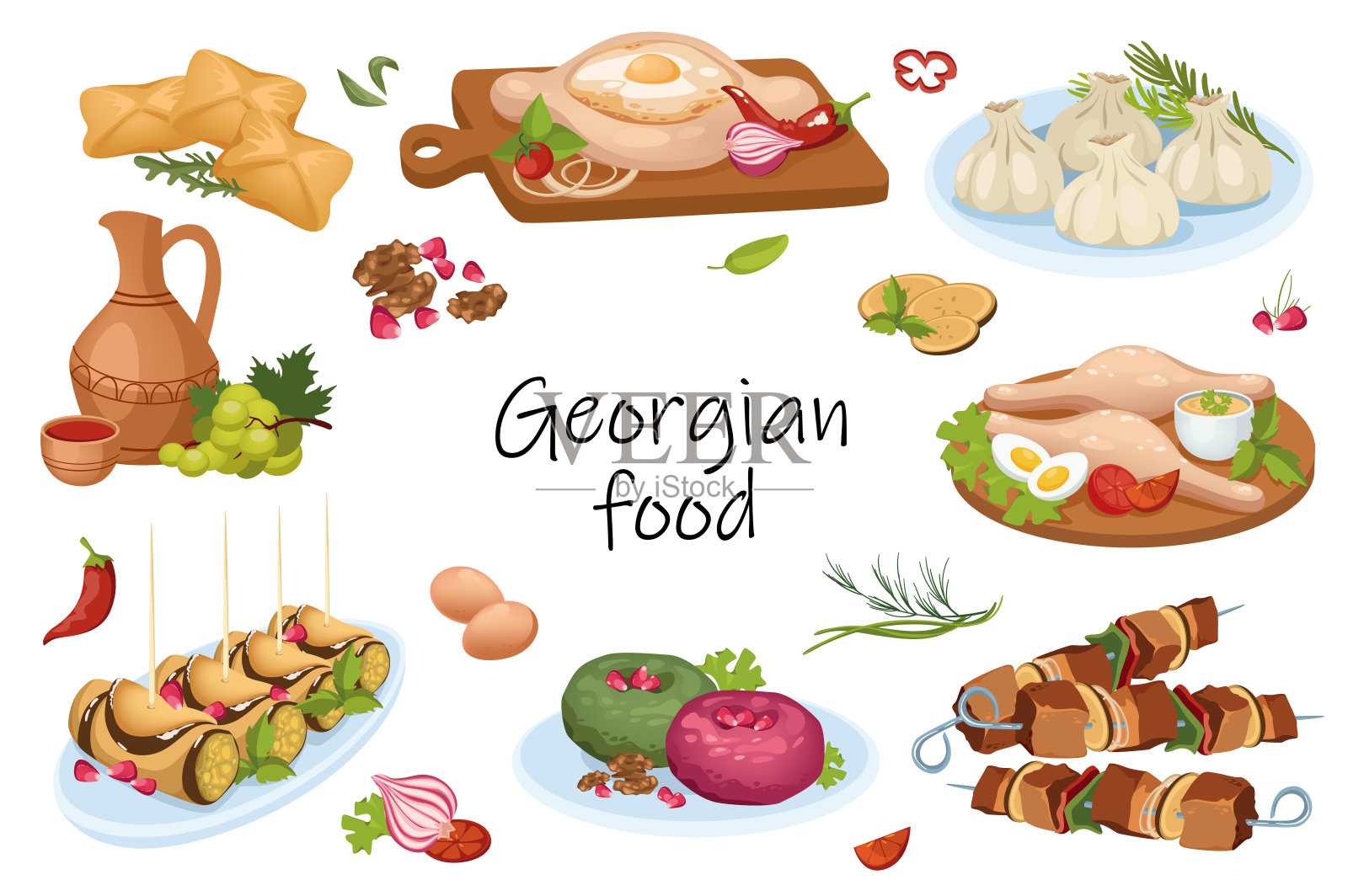 格鲁吉亚食物元素孤立设置插画图片素材