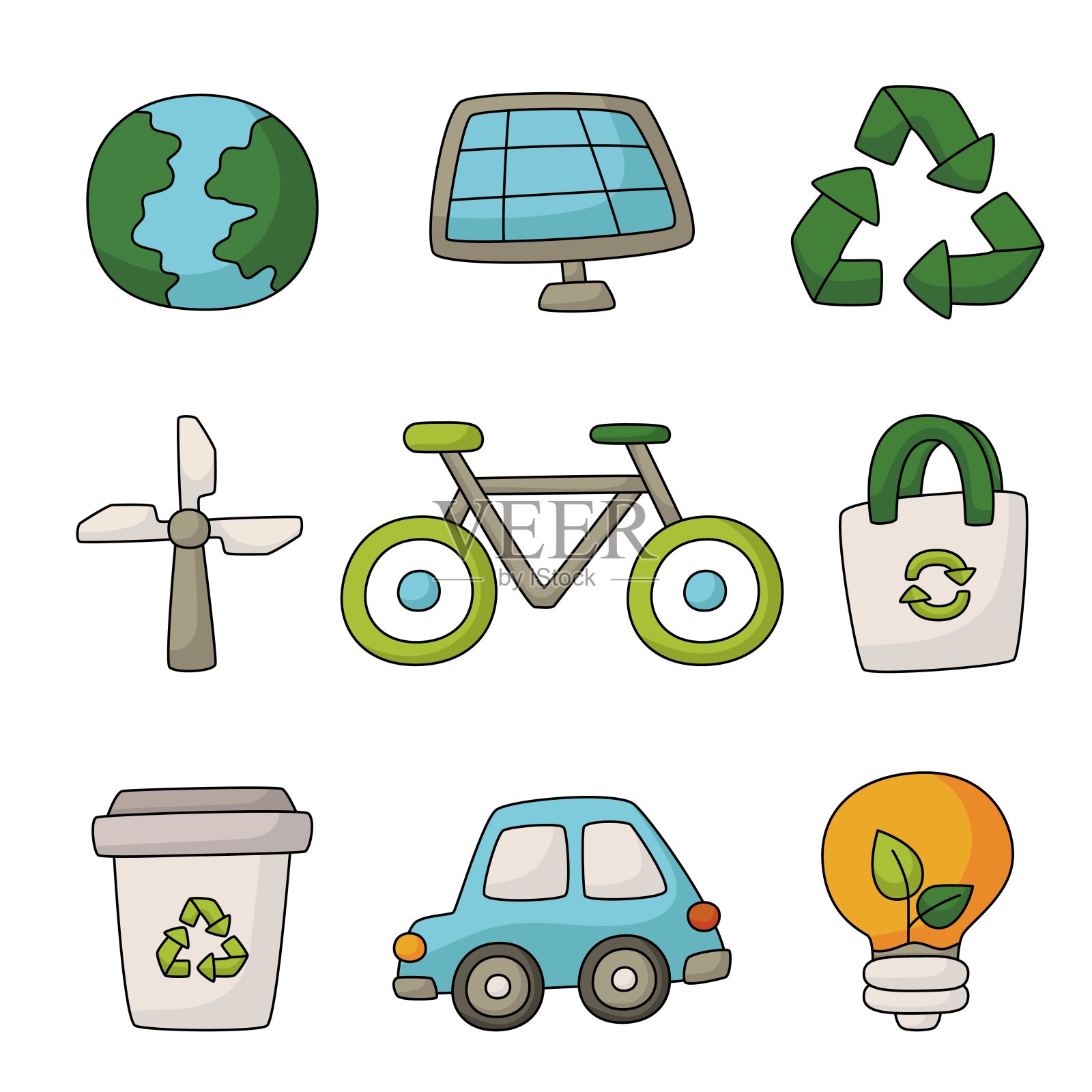 生态图标。绿色能源,生态孤立在白色背景上。说明向量。图标素材