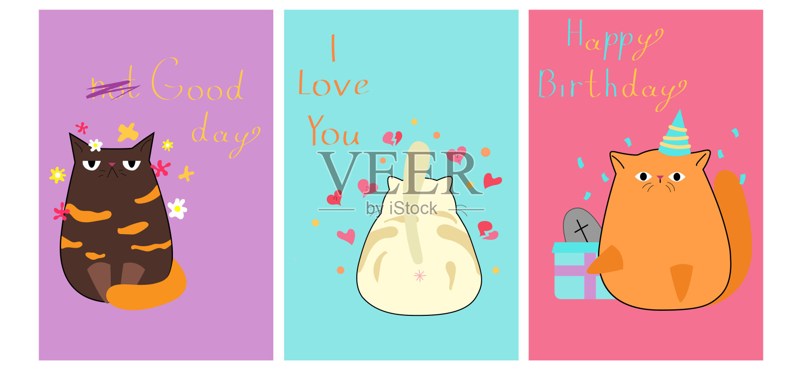 一套快乐的邮件是问候和猫设计模板素材