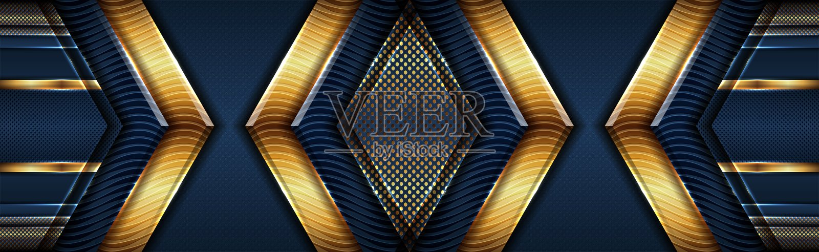 现代豪华深色抽象蓝色背景金色形状重叠风格插画图片素材