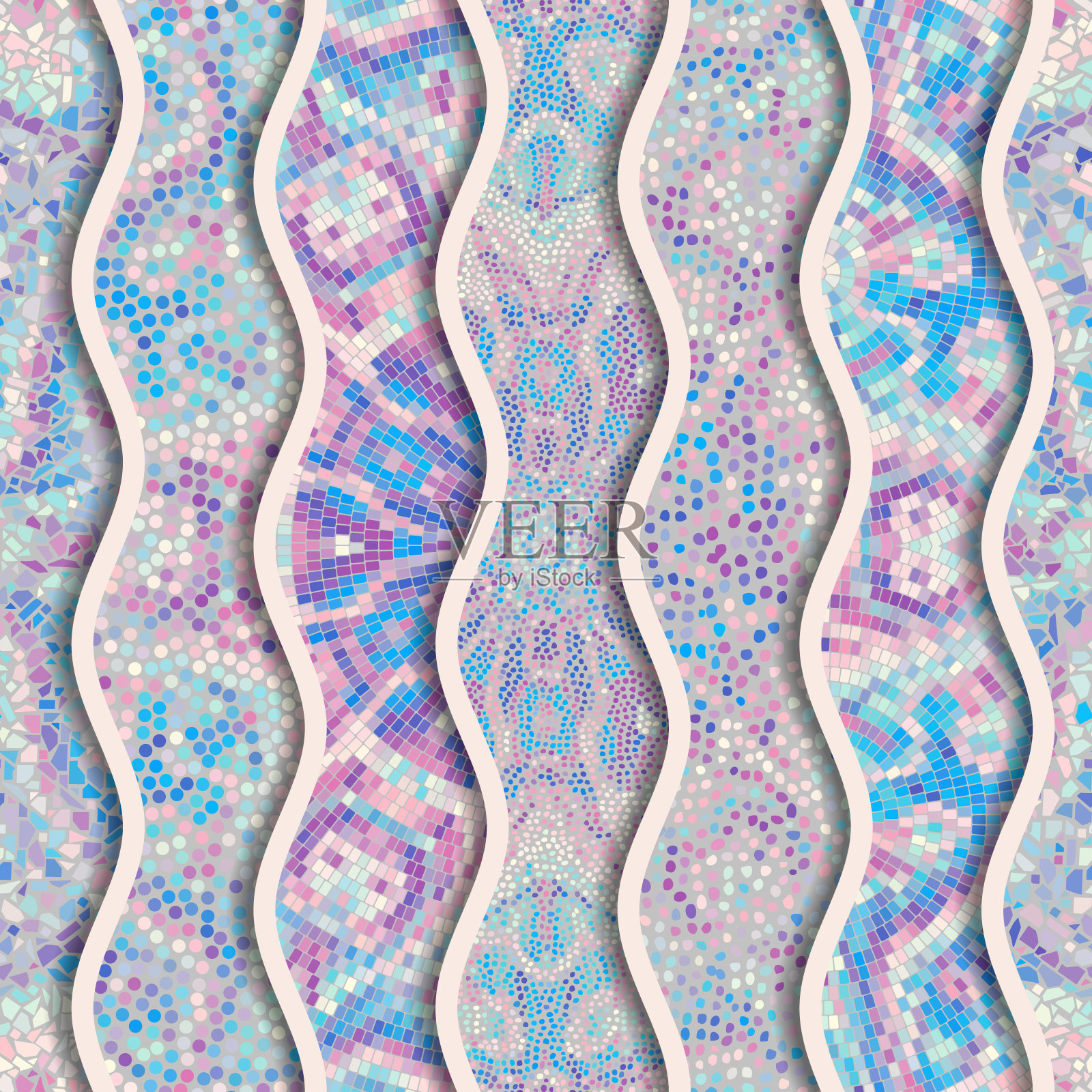 浮雕波浪的装饰马赛克瓷砖图案插画图片素材