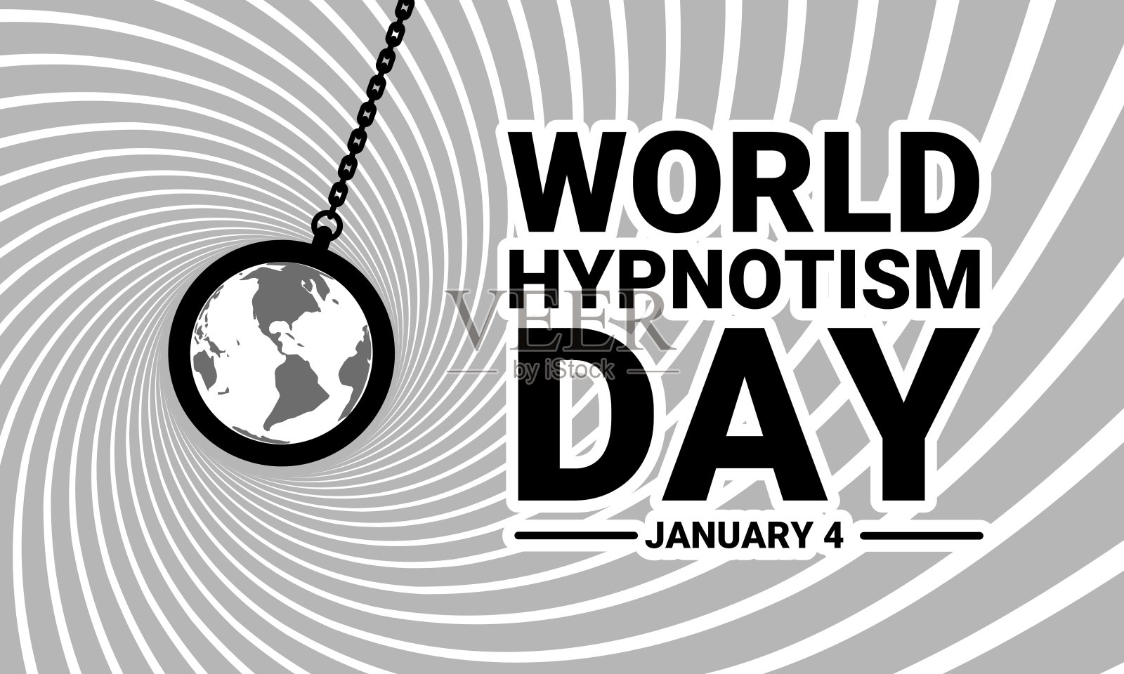 矢量插图,摆悬挂在螺旋光学错觉背景,作为横幅或海报,世界催眠日。插画图片素材