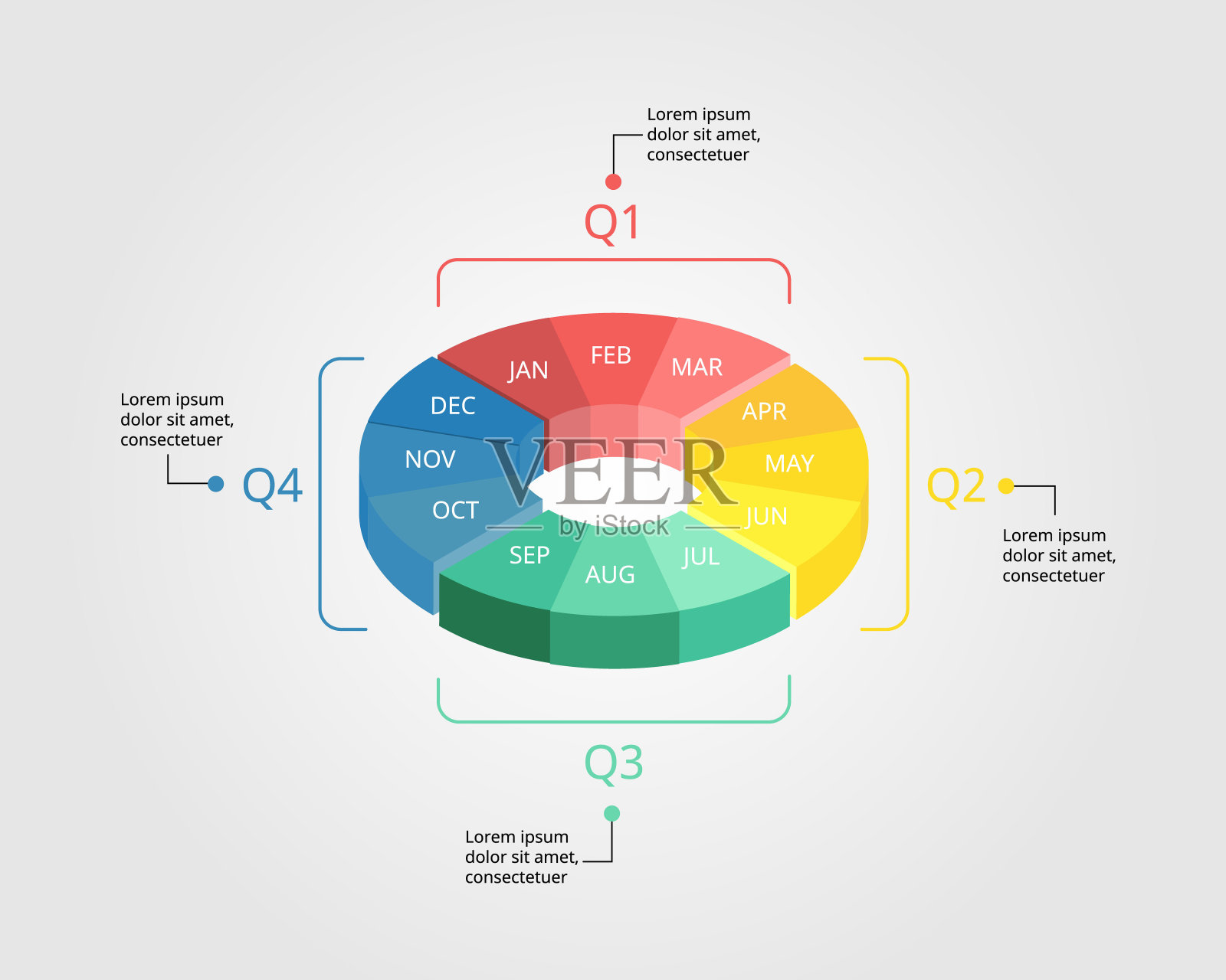 4个季度12个月的信息图表流程模板设计模板素材