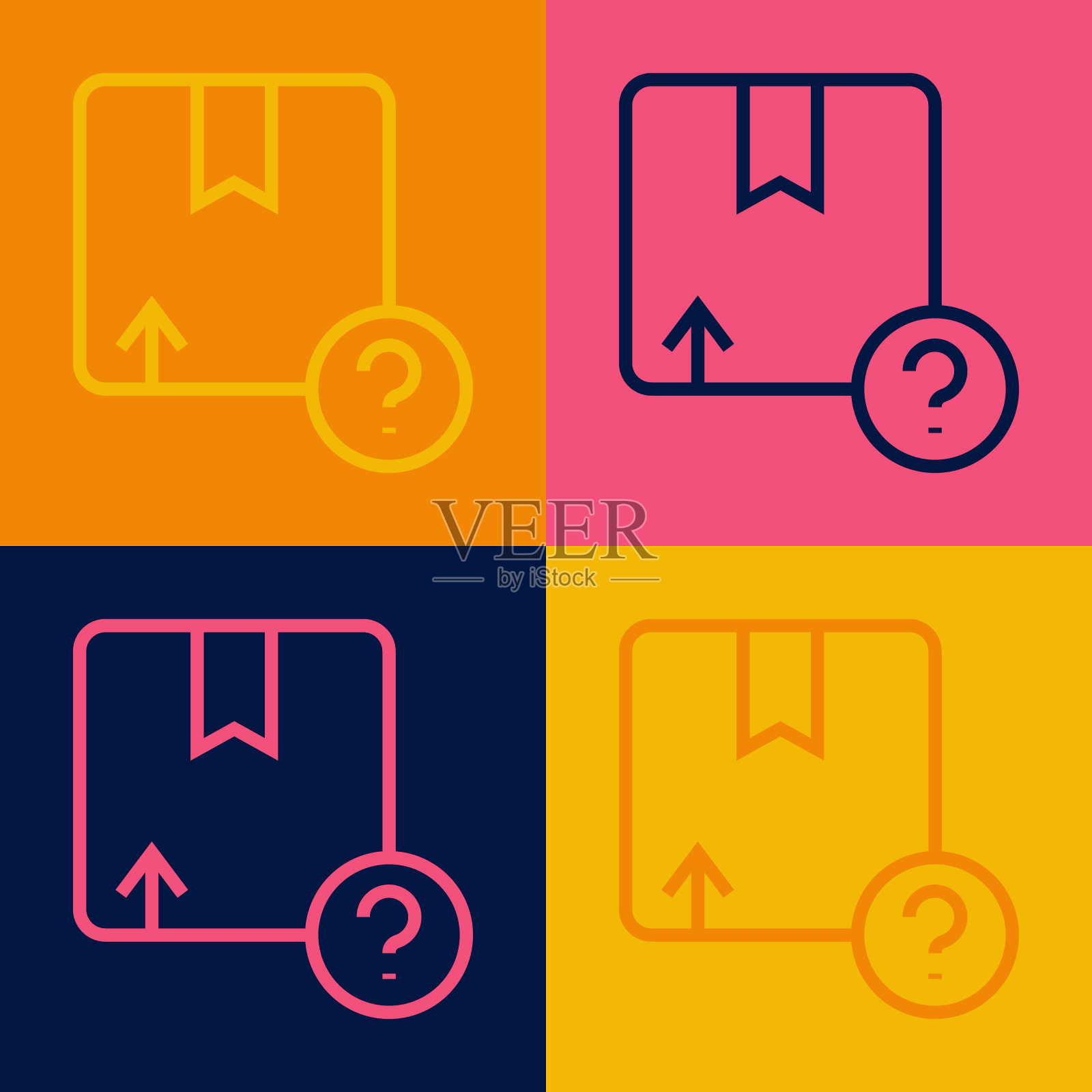 波普艺术线纸箱纸盒图标孤立的颜色背景。盒子,包裹,包裹标志。交付和包装。向量图标素材