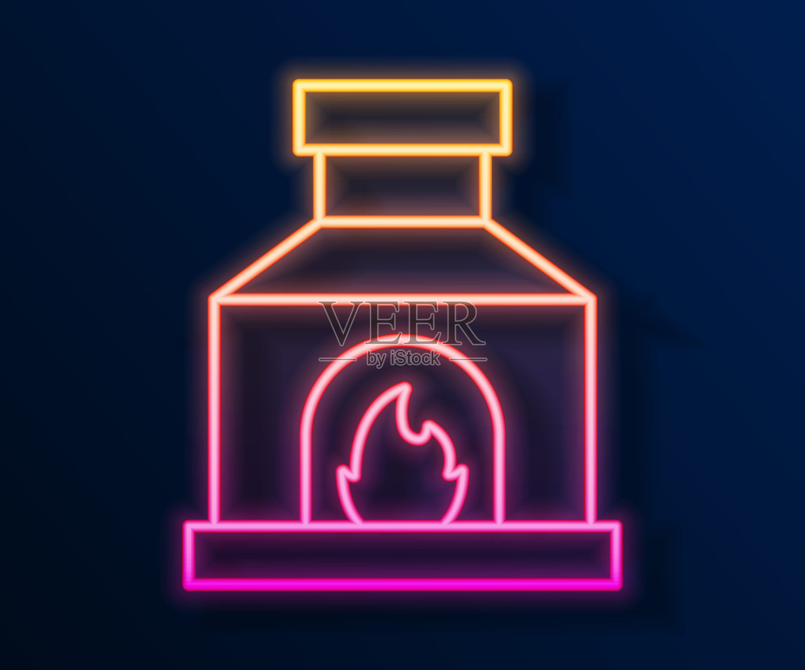 发光的霓虹灯线铁匠炉图标孤立在黑色背景上。向量插画图片素材