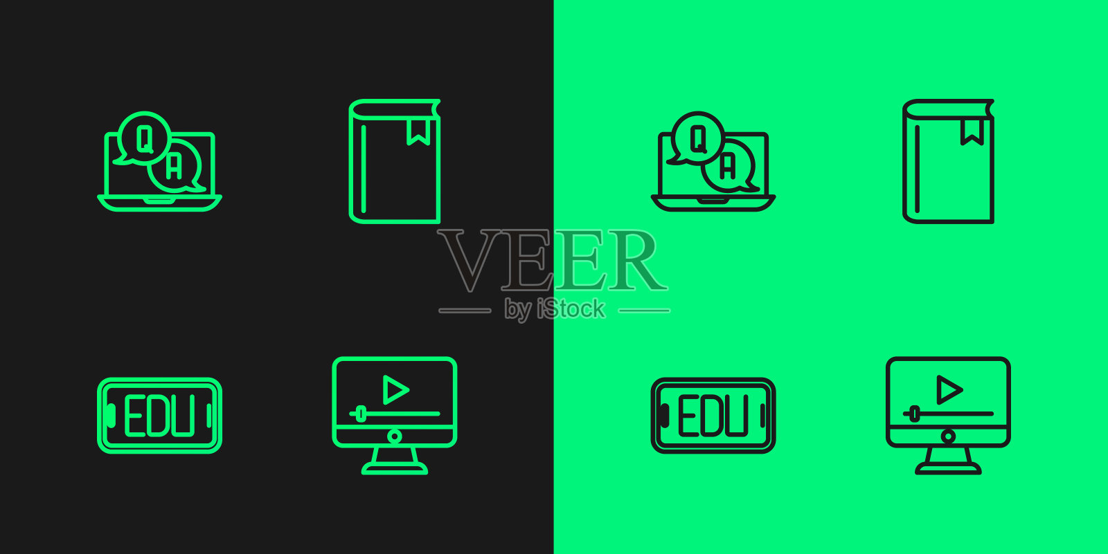 设置在线播放视频、教育、问答和图书图标。向量插画图片素材