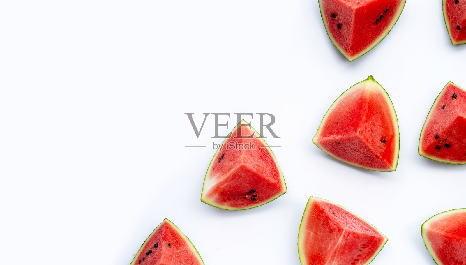 西瓜在白色的背景。俯视图照片摄影图片