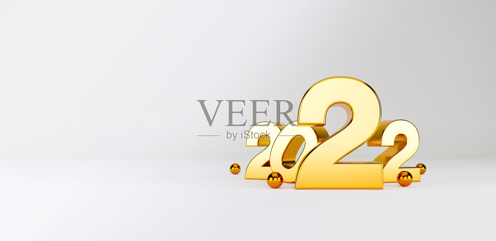 金色的3D图形2022年与圣诞快乐和新年快乐的装饰在白色背景上。三维演示照片摄影图片