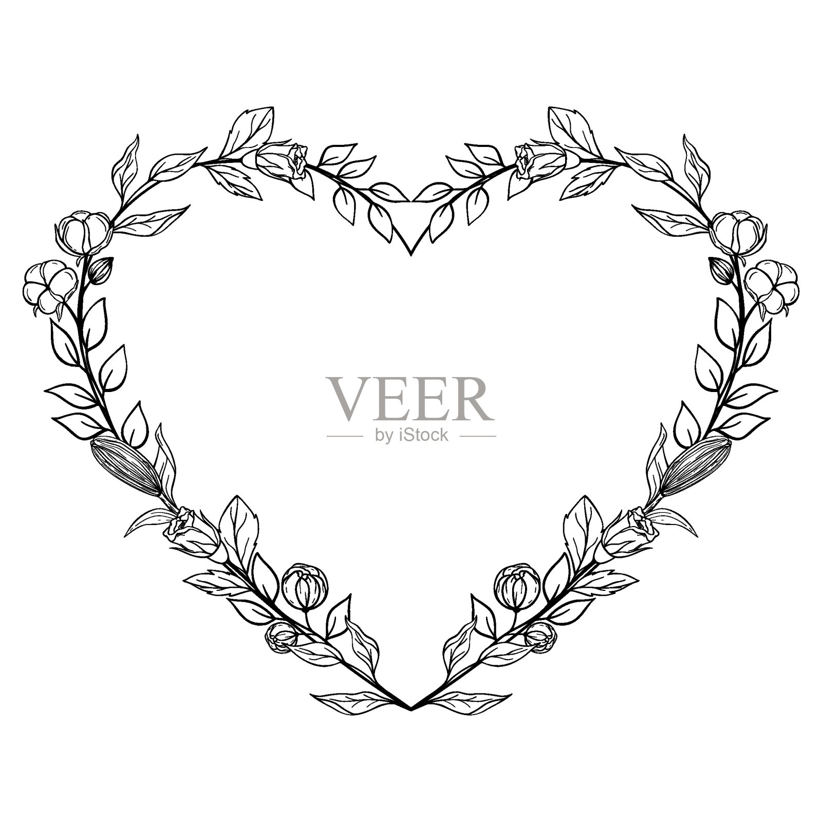 手绘花叶心。点缀春天花香浪漫的点缀。矢量插图孤立在白色背景上插画图片素材