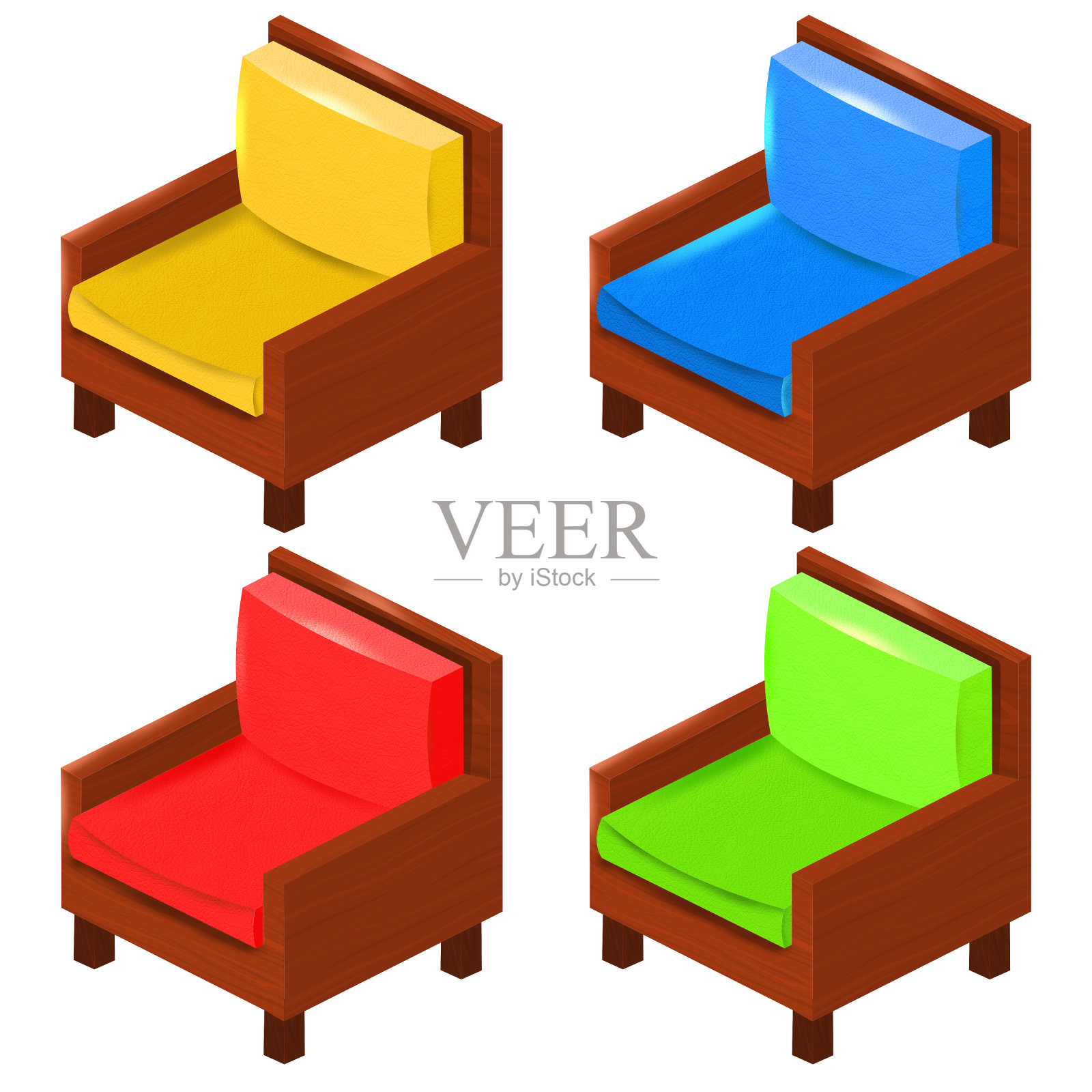 彩色椅子的等距矢量设计元素图片