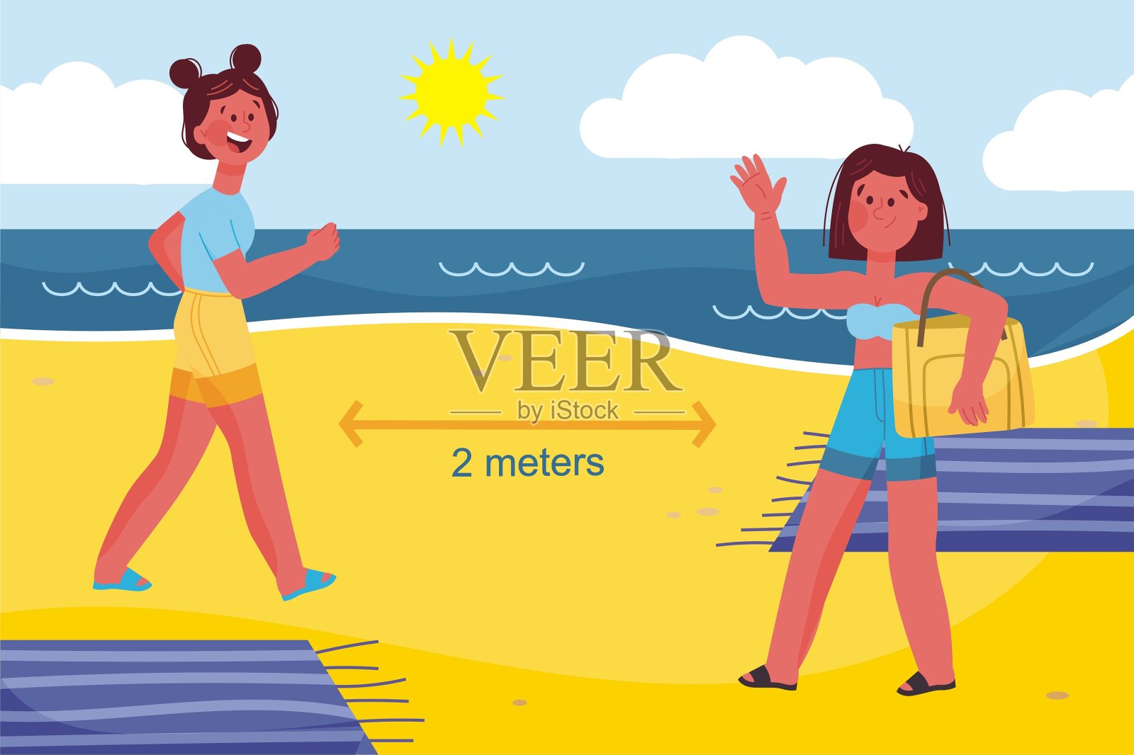 度假的男孩女孩,戴眼镜的男孩。一个戴帽子的女孩穿着泳衣,鸡尾酒,在夏天的海滩上放松,两个孤立的人插画图片素材