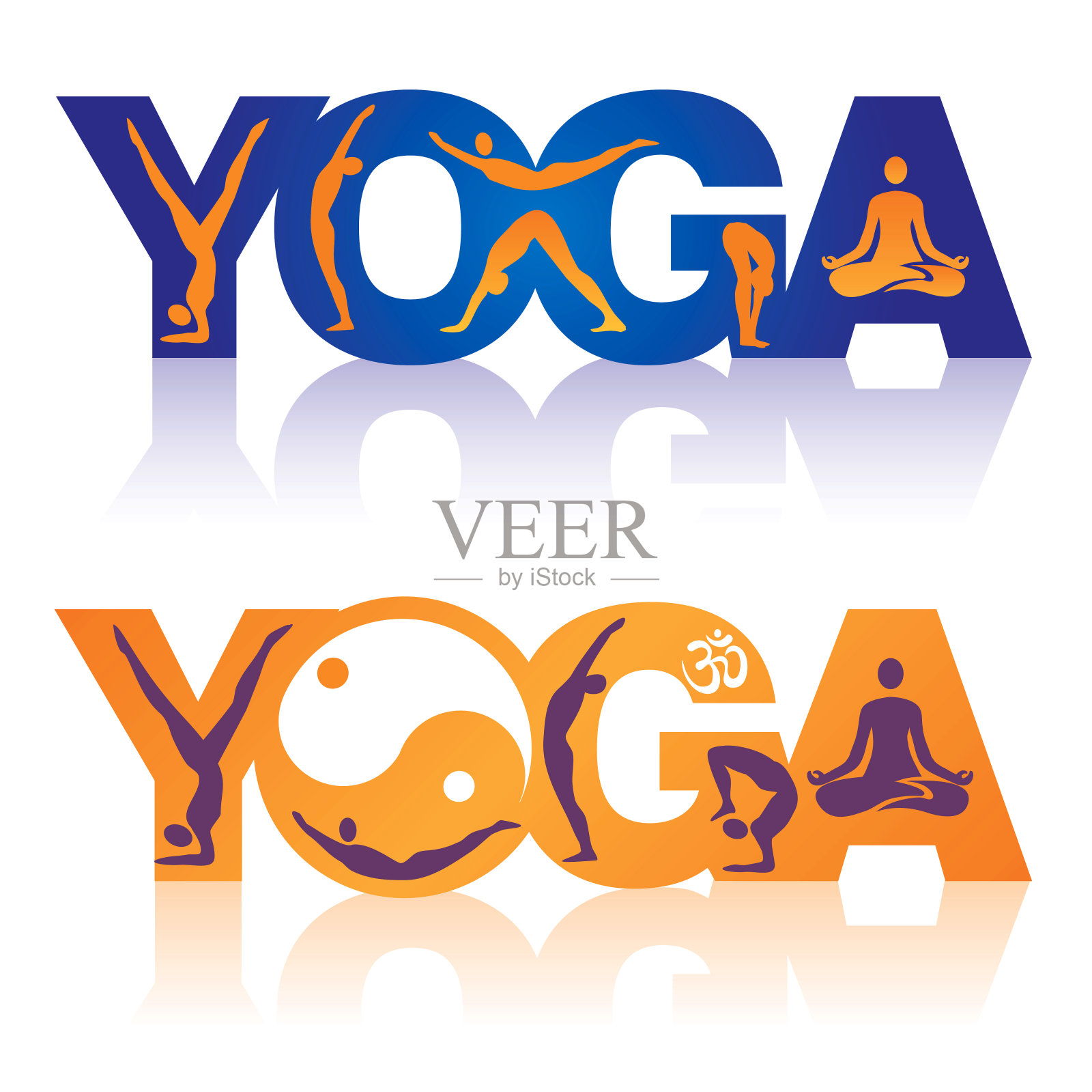 单词瑜伽与瑜伽位置图标。插画图片素材