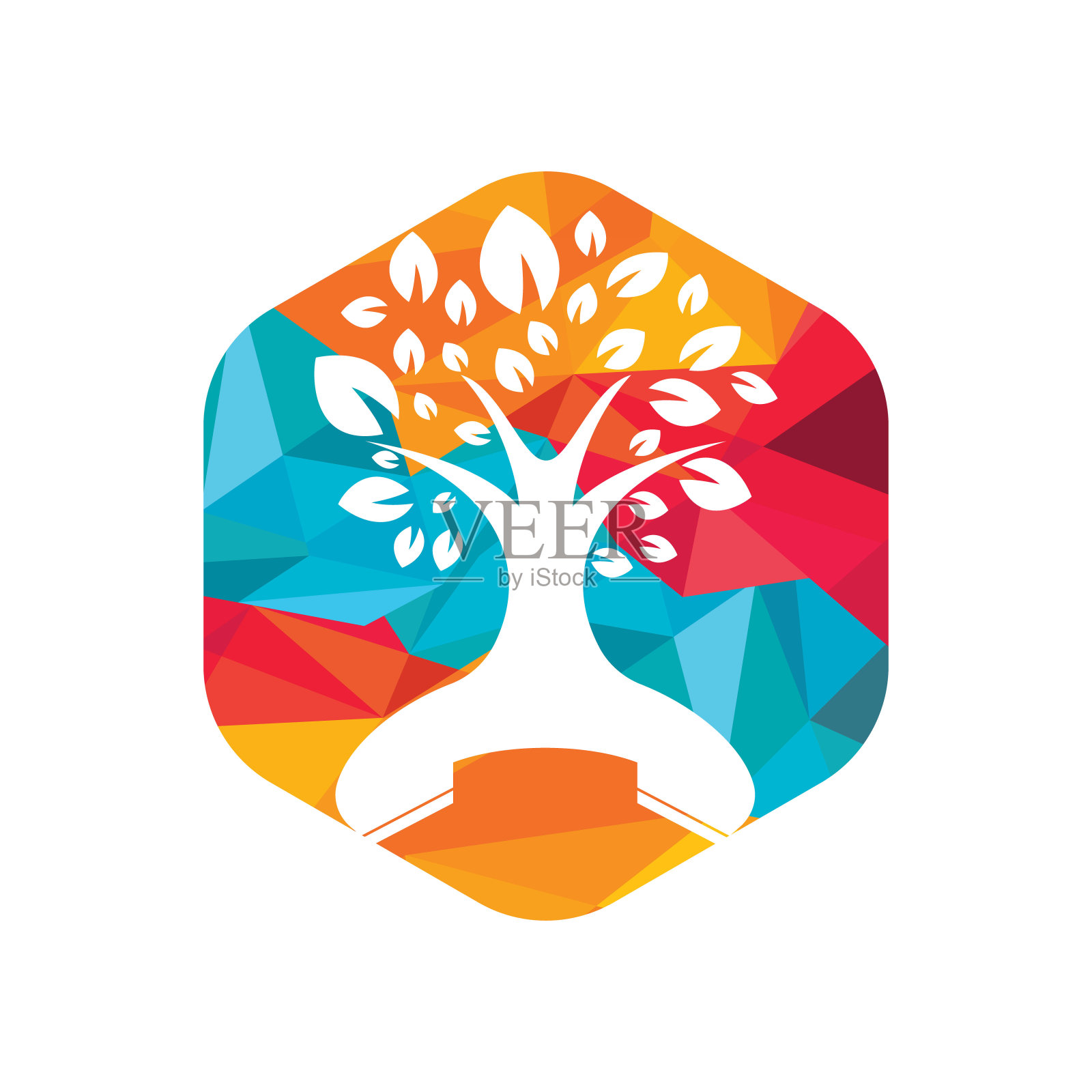 自然召唤矢量标志设计。手机树图标设计模板。插画图片素材