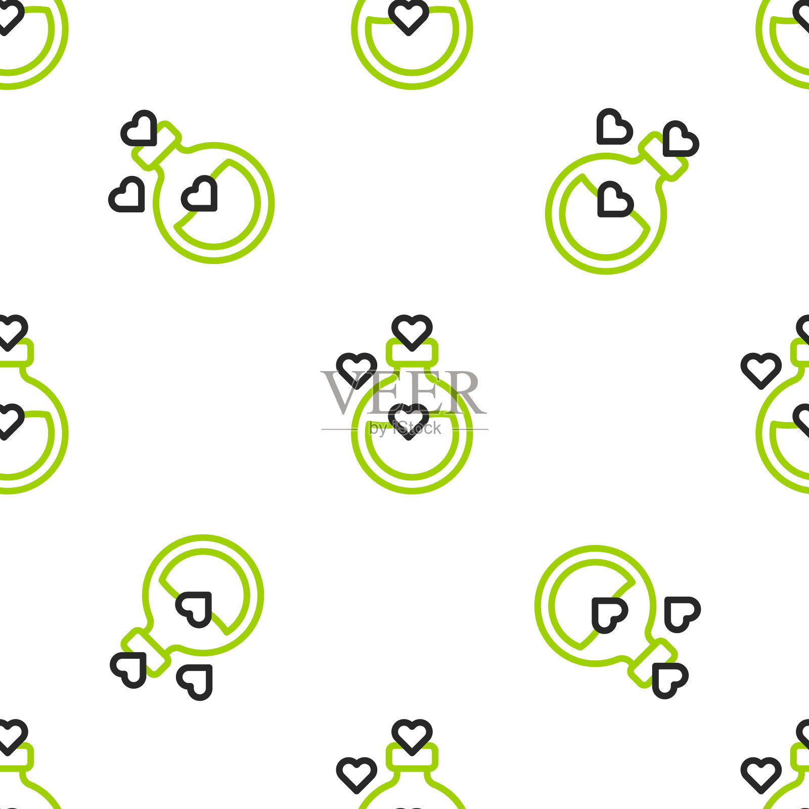 线瓶与爱情药水图标孤立无缝图案在白色背景。情人节快乐。向量插画图片素材