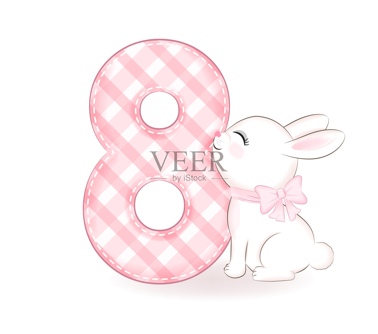 可爱的小兔子,8岁生日快乐插画图片素材