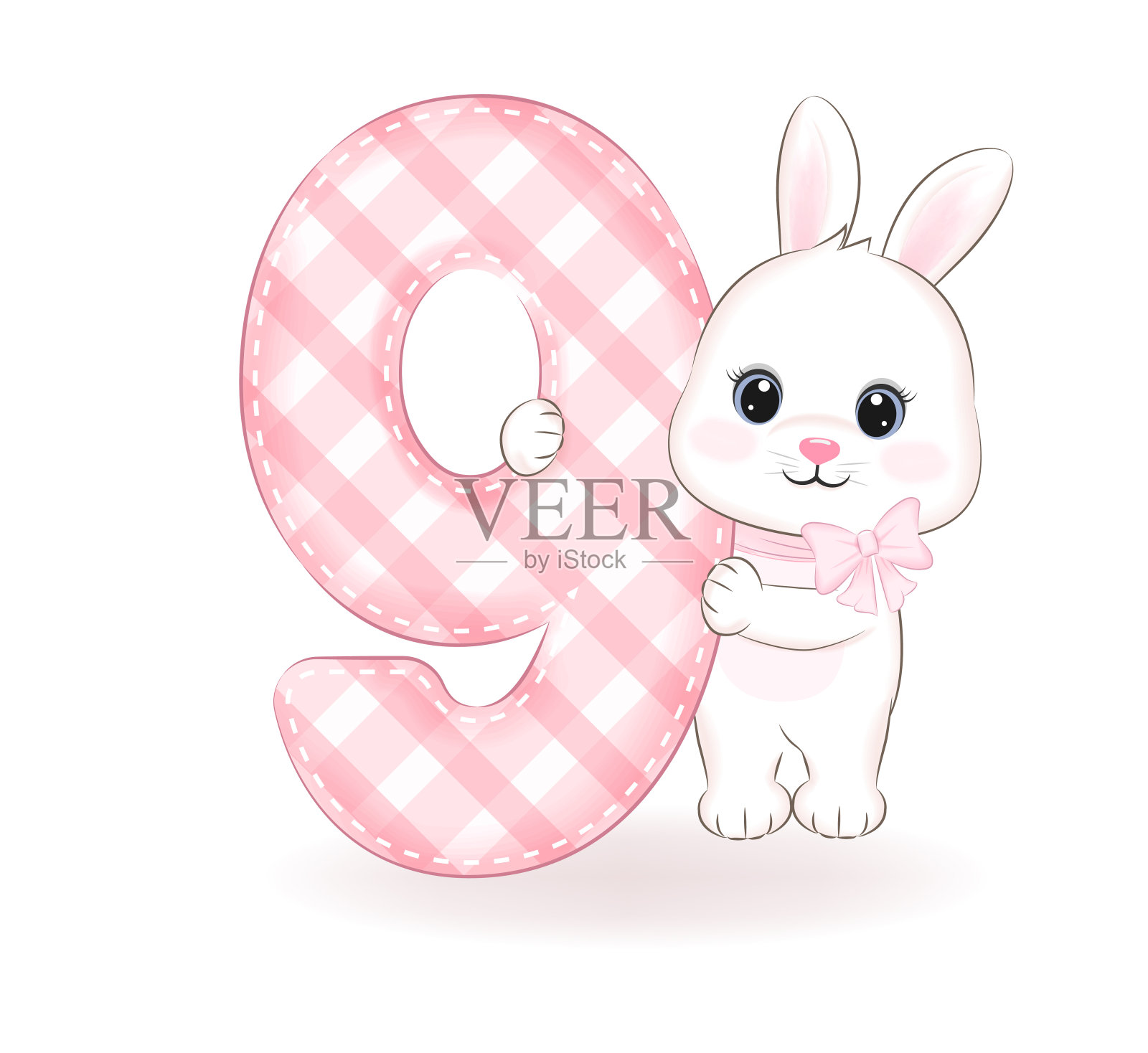 可爱的小兔子,生日快乐9岁插画图片素材