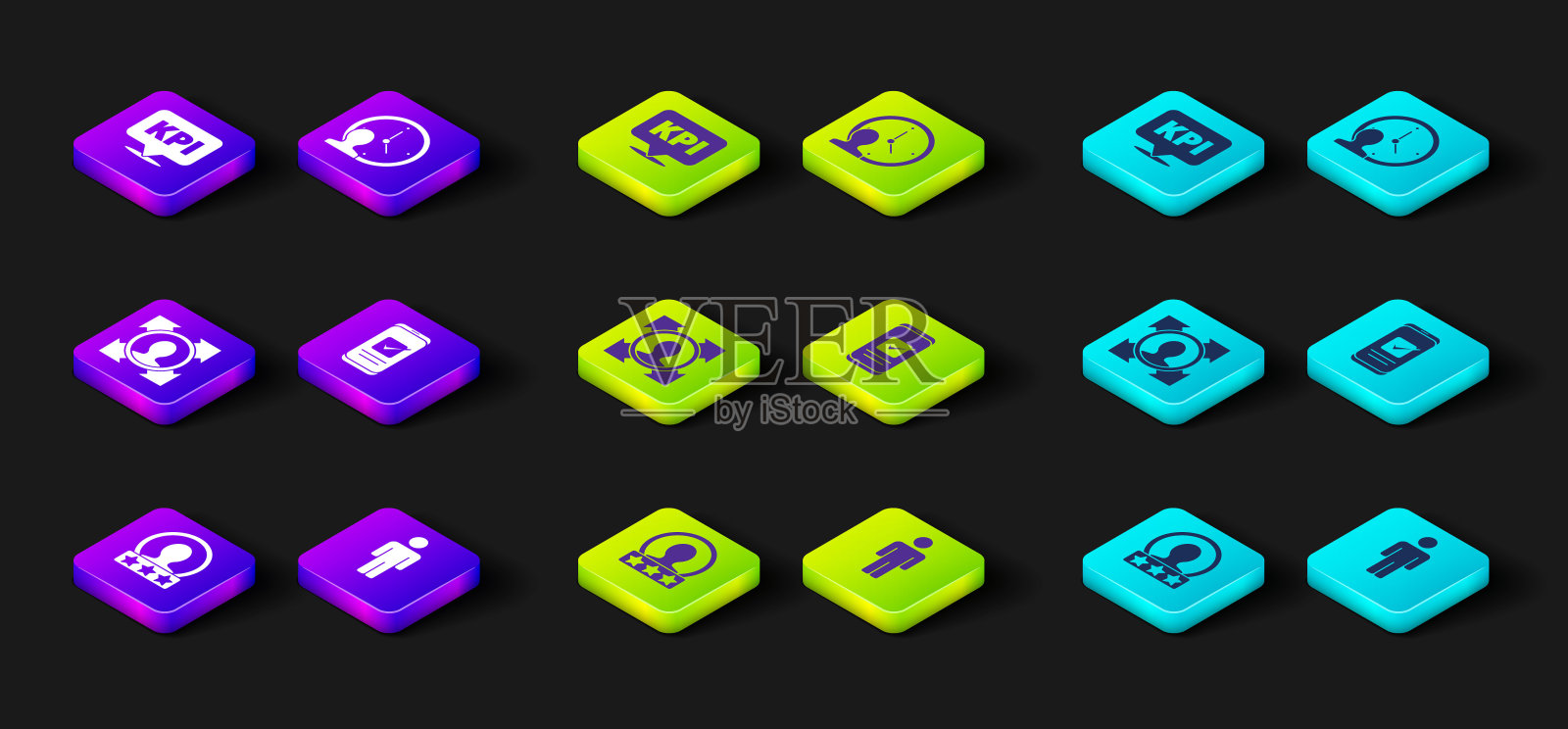 设置创建帐号界面、人工用户、猎头、智能手机、时间管理、关键性能指标图标。向量图标素材