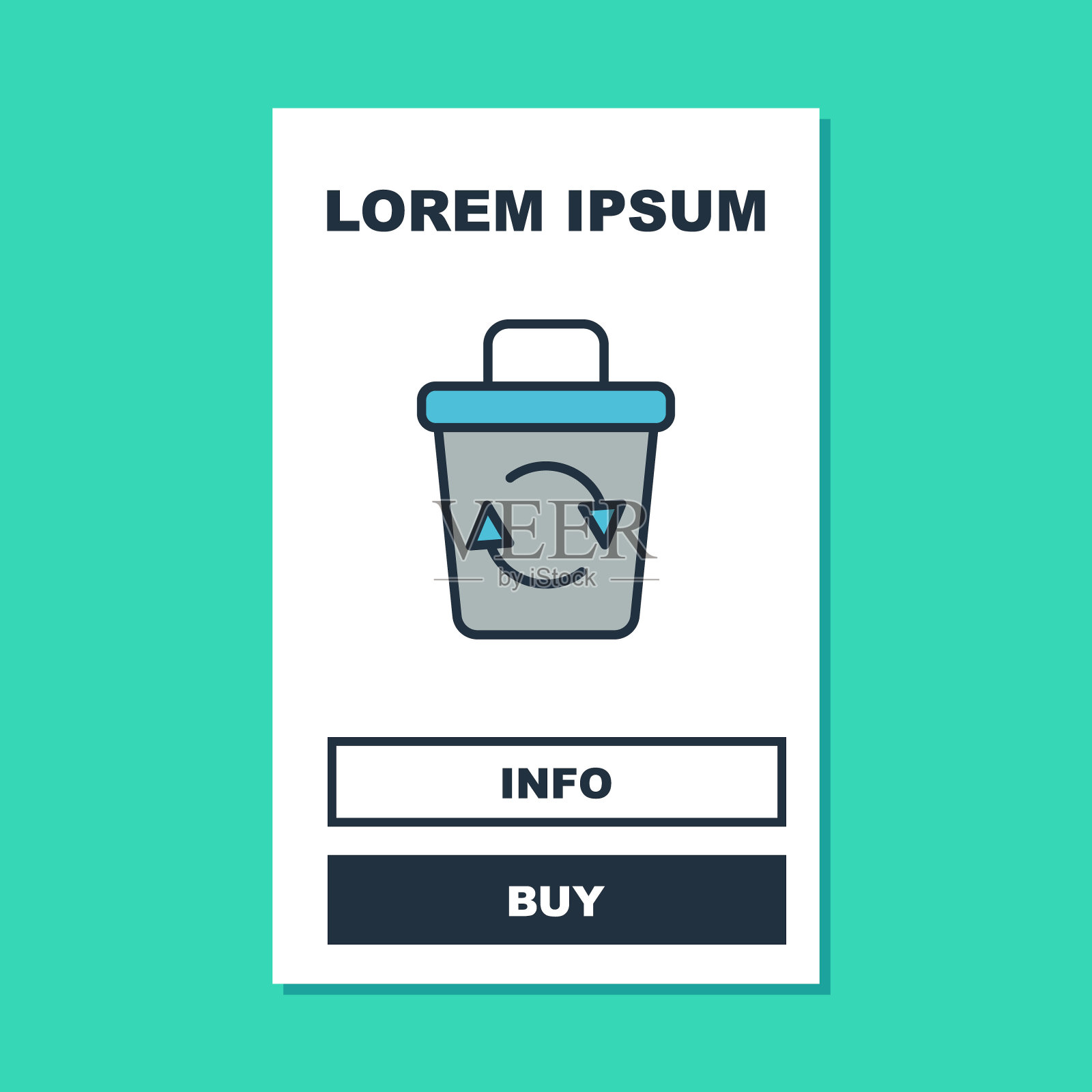 填充轮廓回收站与回收站符号图标孤立在绿松石背景。垃圾桶图标。垃圾桶的迹象。回收篮的迹象。向量设计模板素材