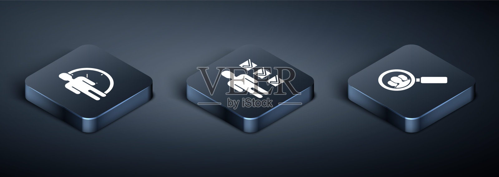 设置等距时间管理,放大镜搜索人和西装男用户图标。向量图标素材