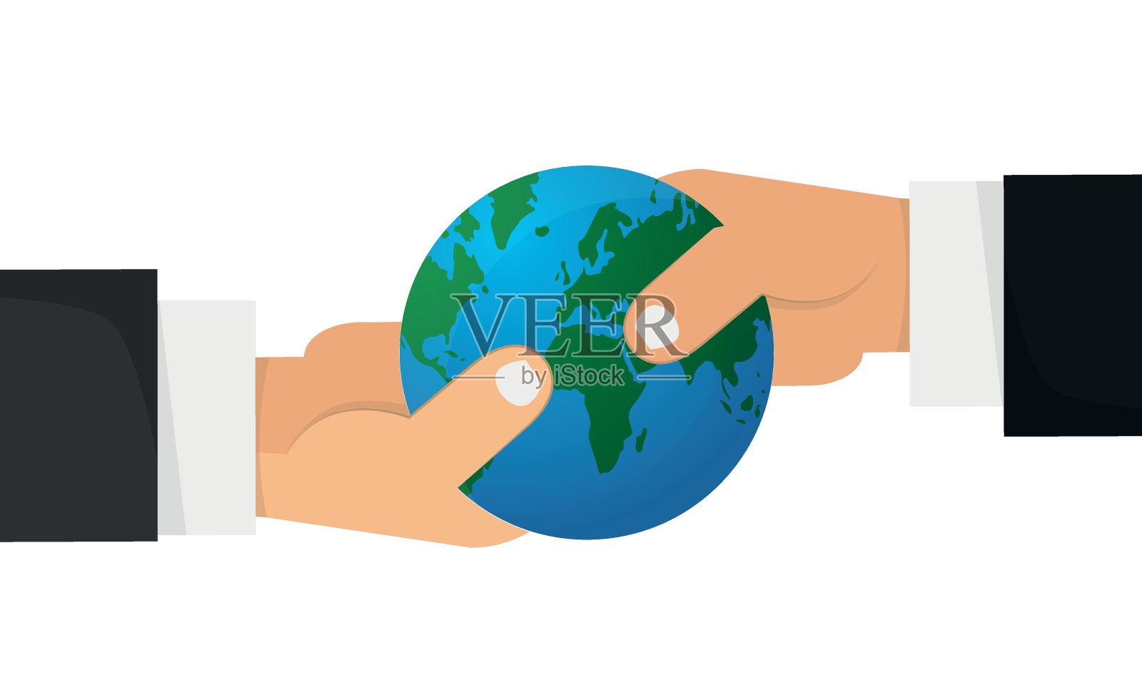 白色背景上的地球之手。合作、关怀、保护的象征。拯救地球。插画图片素材