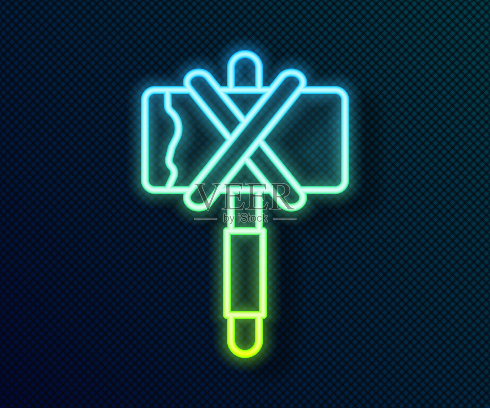 发光的霓虹灯线中世纪斧头图标孤立在黑色背景。战斧,刽子手斧。中世纪的武器。向量插画图片素材