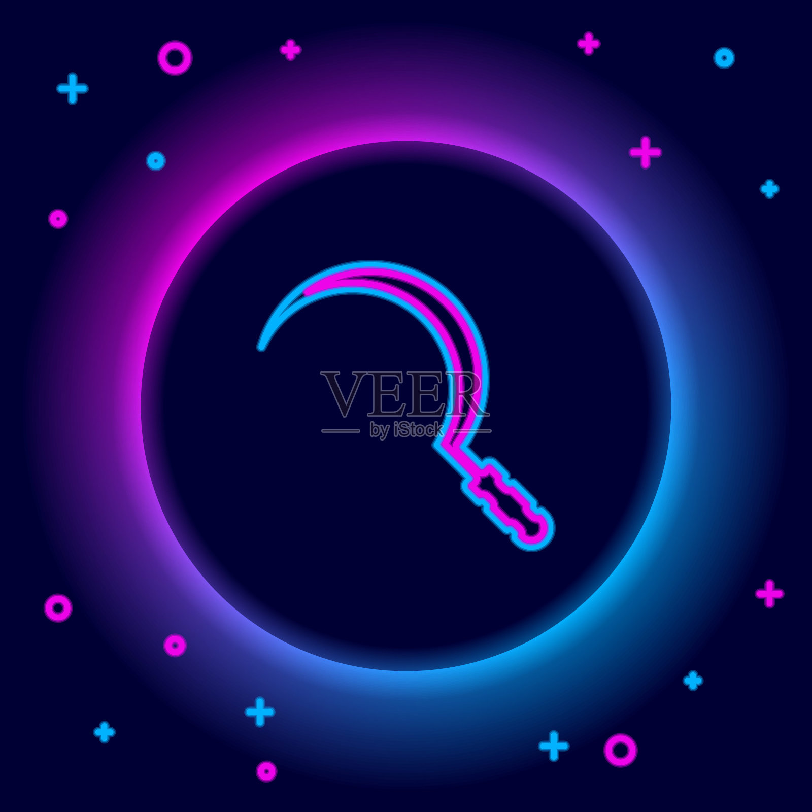 发光的霓虹灯线桶图标孤立在黑色背景。色彩斑斓的轮廓的概念。向量插画图片素材