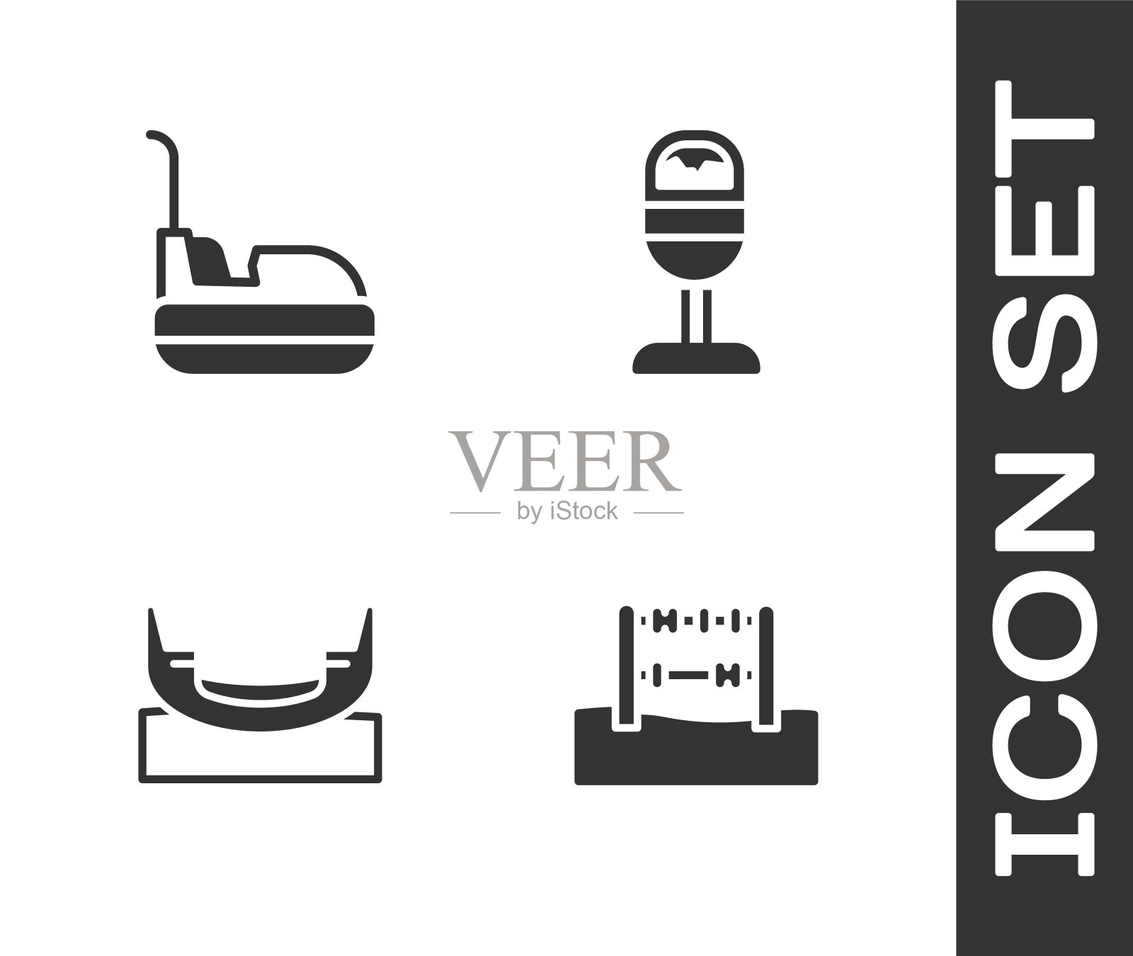设置算盘,碰碰车,船秋千和垃圾桶图标。向量图标素材