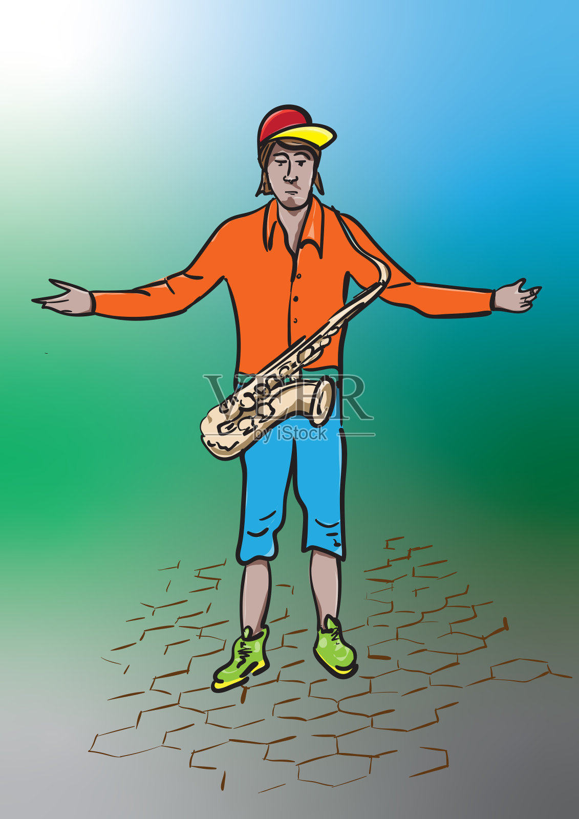 拿萨克斯管的人插画图片素材